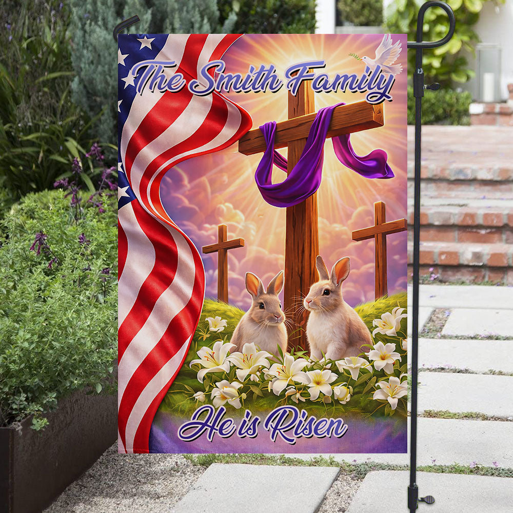 He Is Risen Easter Cross - Personalized Flag