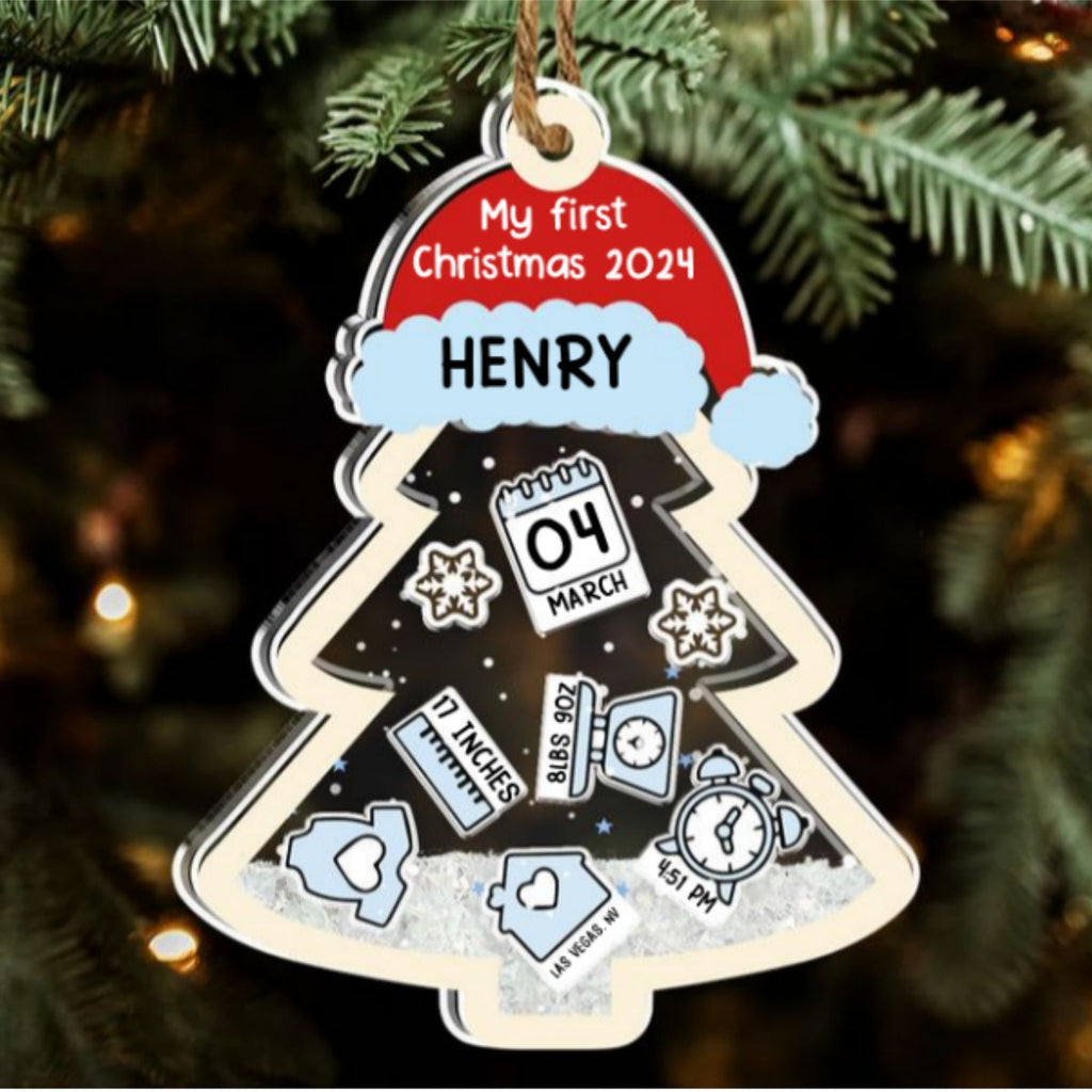 Custom Baby First Christmas Ornament for New Parents •  Baby 1st Christmas - Personalized Acrylic Shaker Ornament