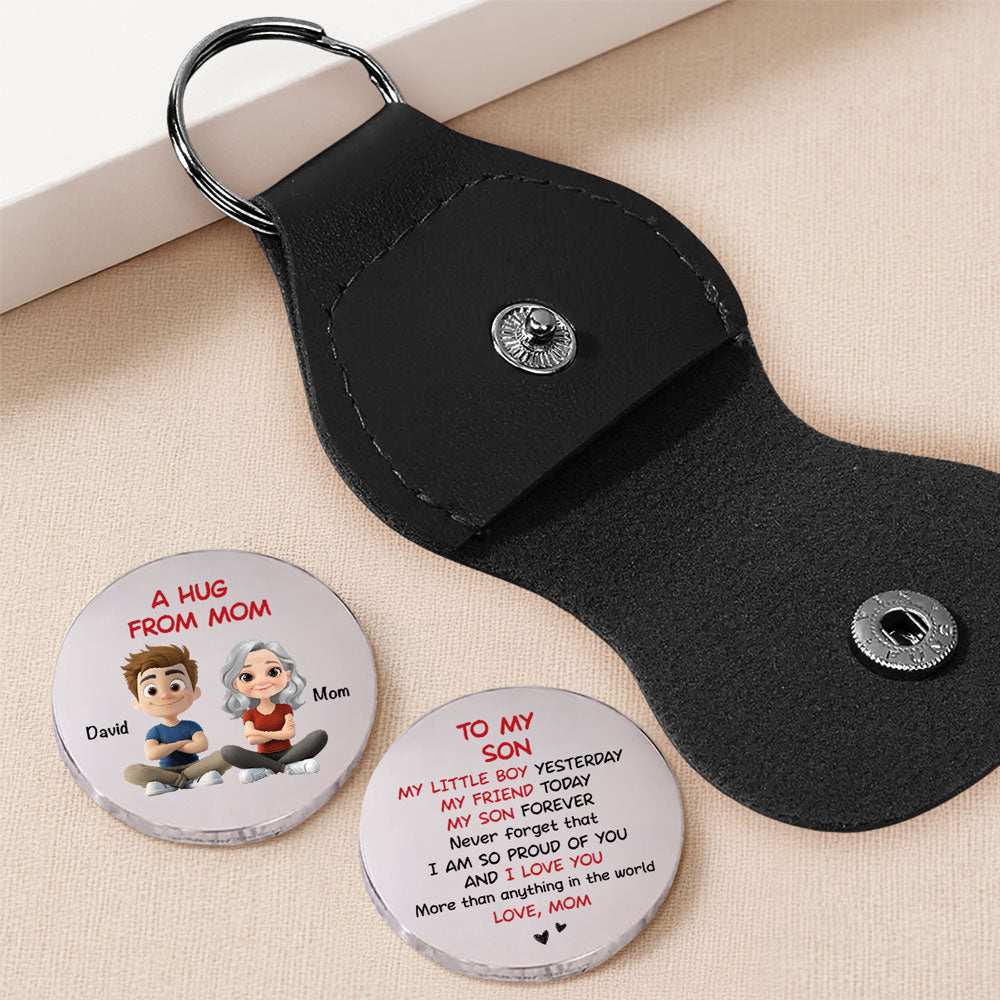 Custom Coin Keychain for Son, Father's Day Birthday Gifts • A Hug From Mom To Her Love - Personalized Pocket Hug
