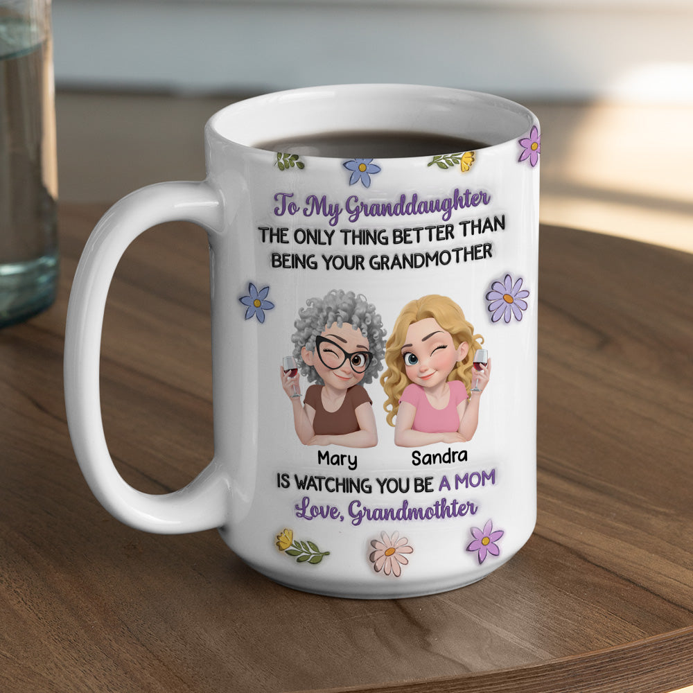 Custom Christmas & Birthday Gift for Granddaughter • Linked Together Granddaughter Cartoon - Personalized 3D Inflated Effect Mug