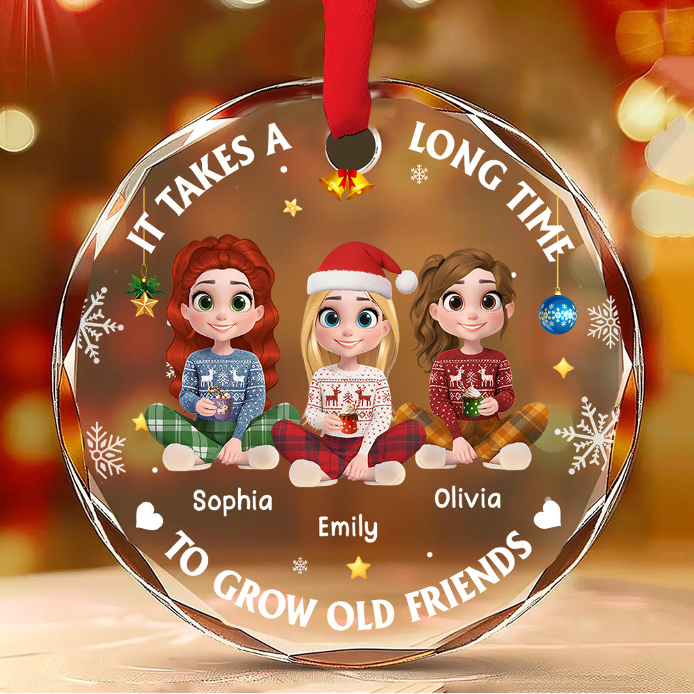 Custom Keepsake Christmas Ornament •  It Takes A Long Time To Grow An Old Friend Cartoonize - Personalized Glass Ornament