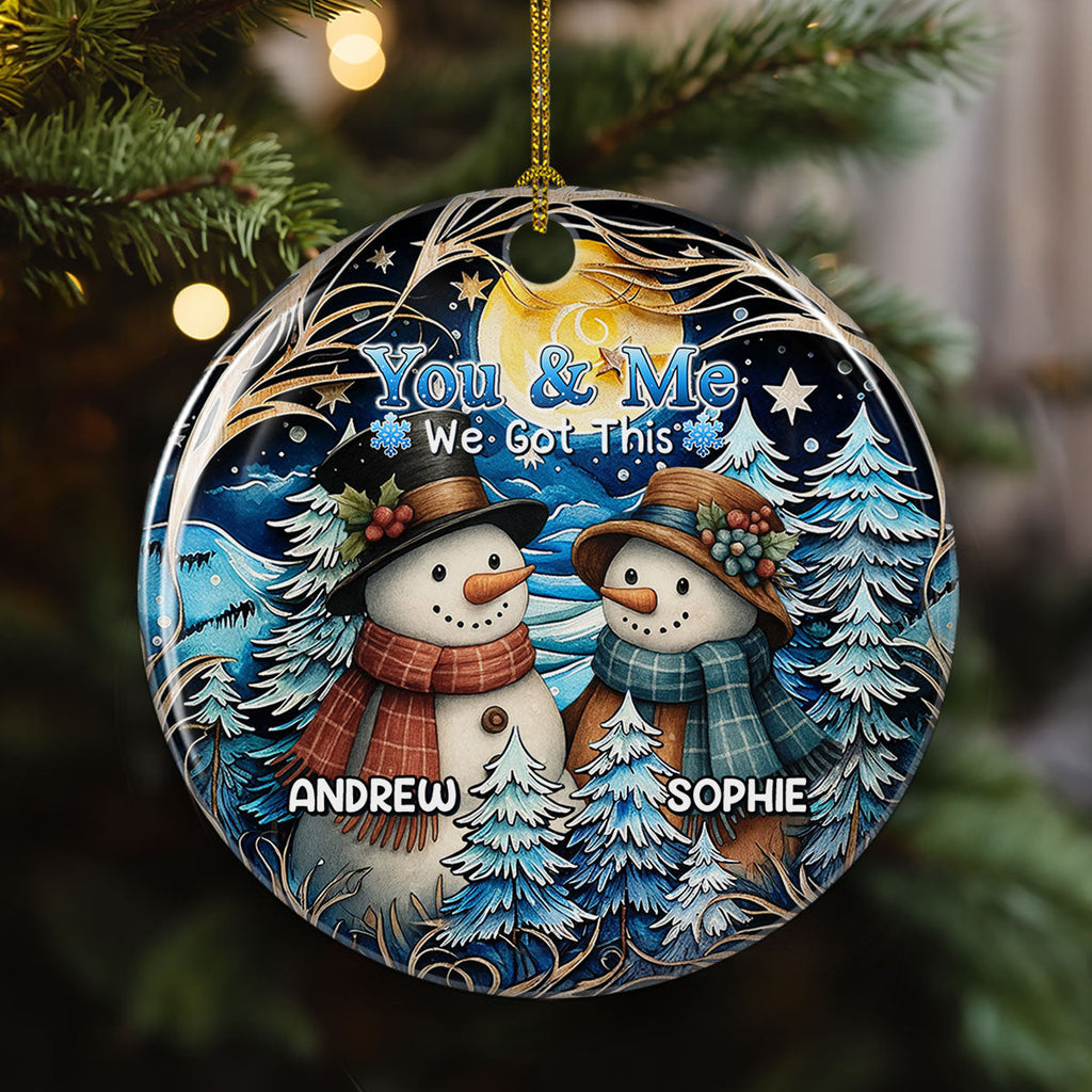 Custom Couple Christmas Ornament, Anniversary Gift •  Timeless Winter Ornament - Personalized Ceramic Ornament
