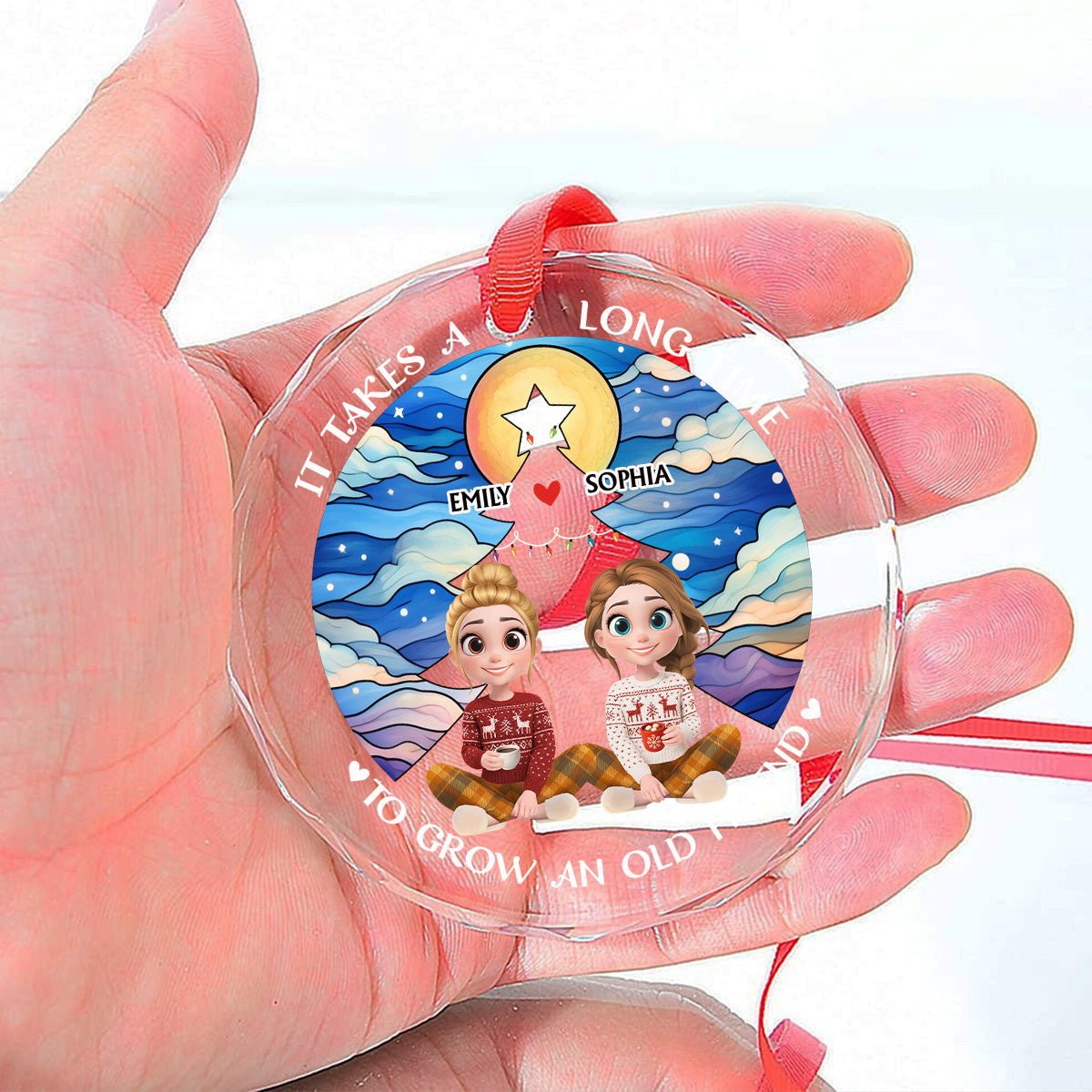 Custom Friendship Christmas Ornament, Best Friend Gift •  New Year Old Bestie - Personalized Glass Ornament