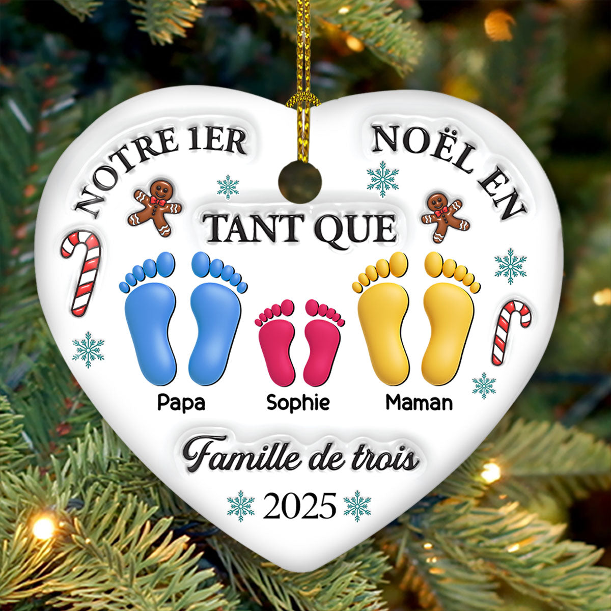Custom Family First Christmas Ornament •  Ornement En Céramique Personnalisé À Effet 3D - Notre Premier Noël