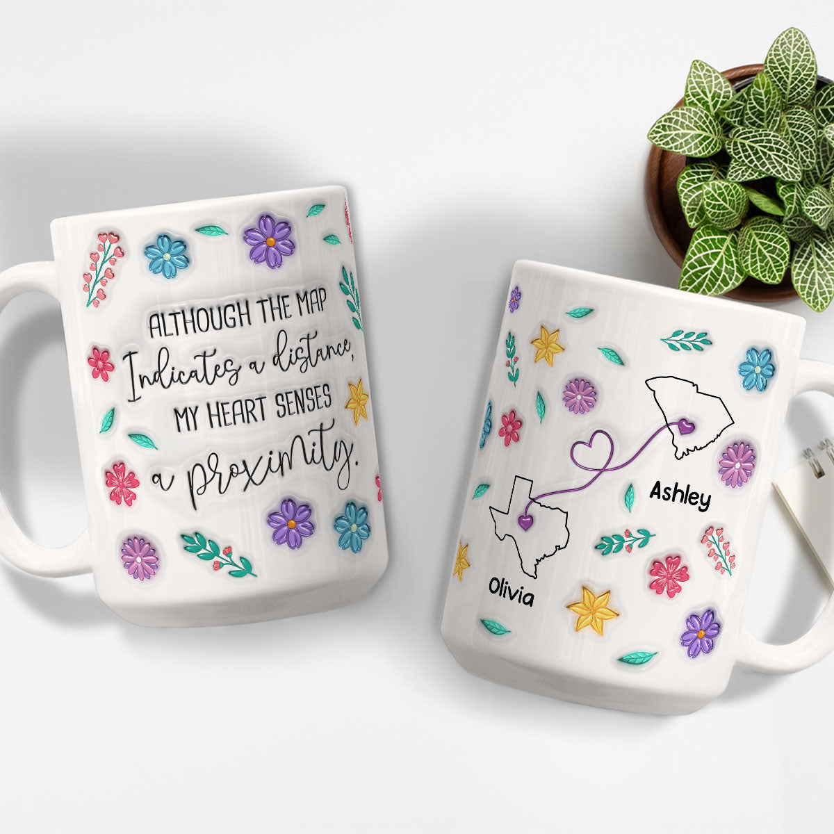 Custom Best Friend, Christmas & Birthday Friendship Keepsake Gift • My Heart Feels You Nearby - Personalized 3D Inflated Effect Mug