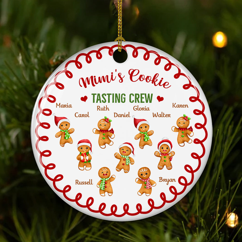 Custom Family Ornament, Christmas Gift for Family Members •  Tasting Crew Of Grandma - Personalized Circle Ceramic Ornament