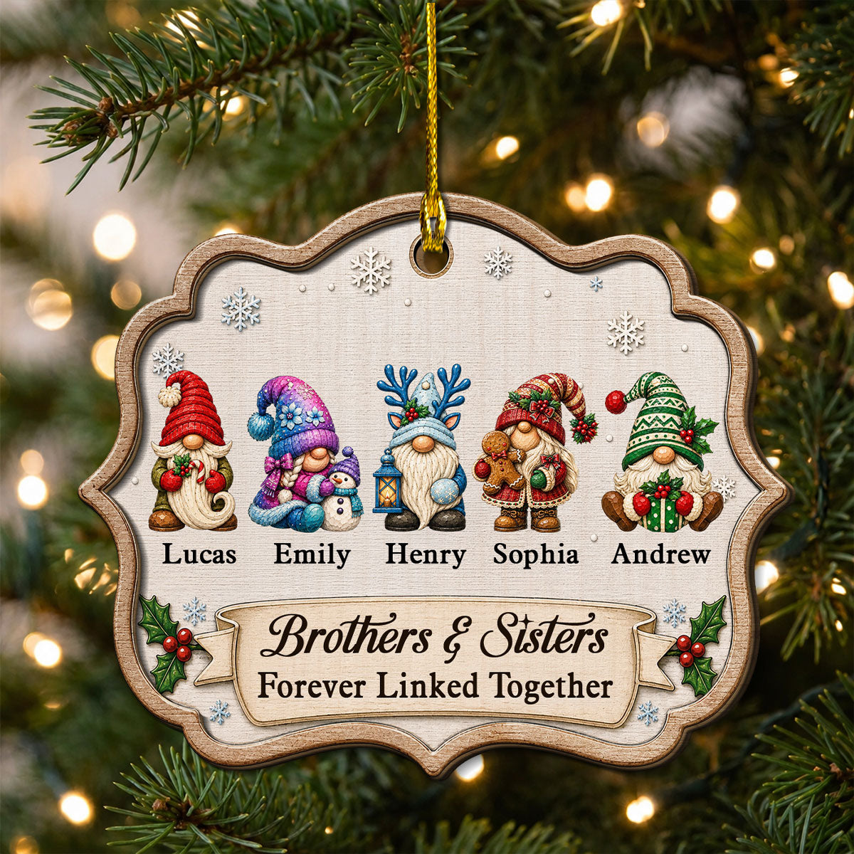 Custom Sister Christmas Ornament •  Merry Little Gnome - Personalized 2-Layered Wood Ornament