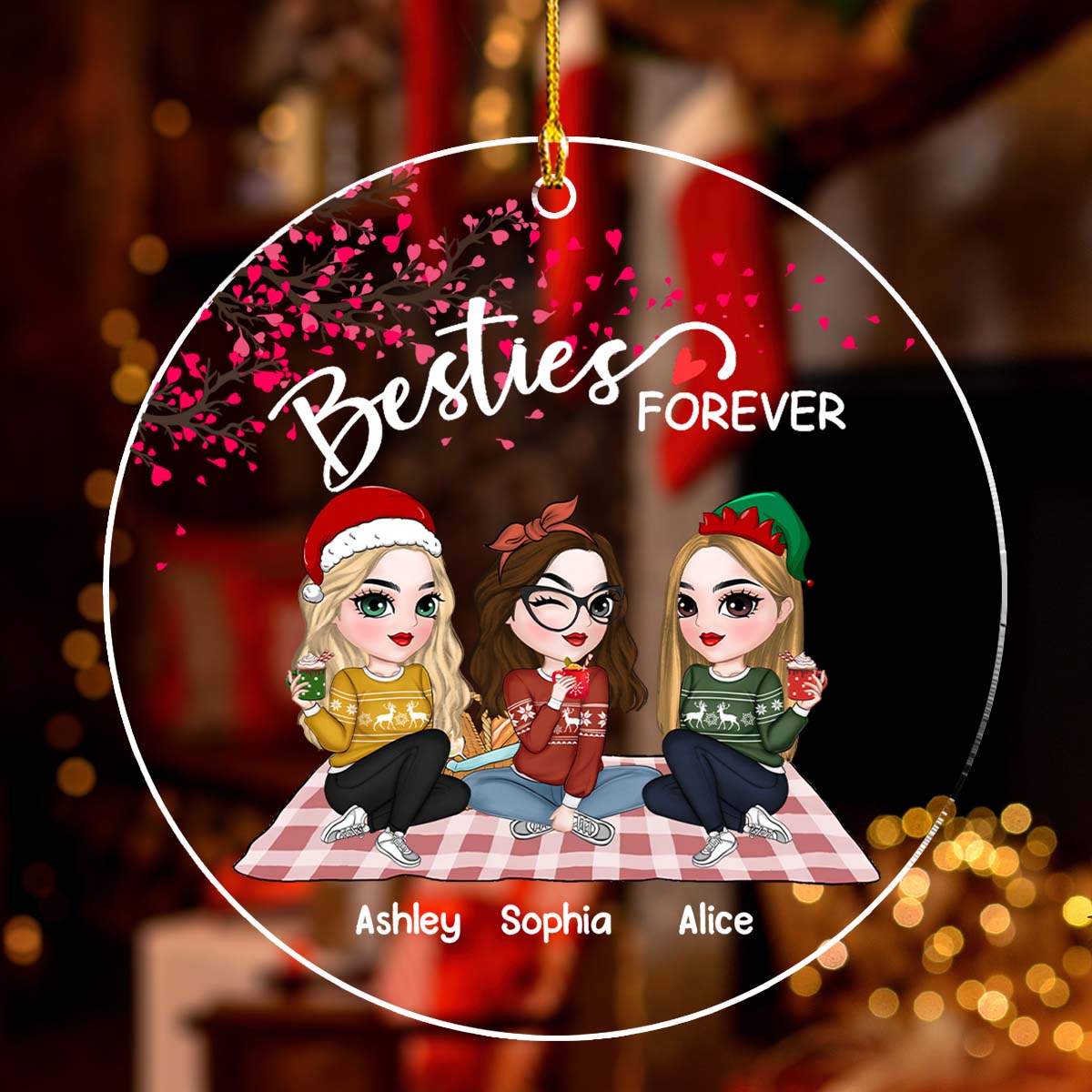 Custom Friendship Christmas Ornament, Best Friend Gift •  Forever Bestie - Personalized Acrylic Ornament