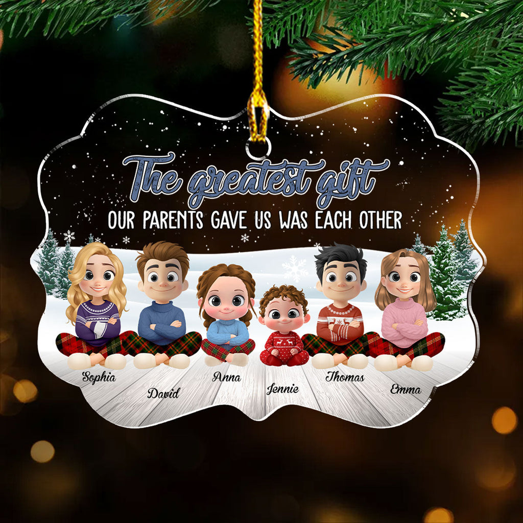 Custom Brothers & Sisters Christmas Ornament •  Our Greatest Gift Cartoon - Personalized Acrylic Ornament