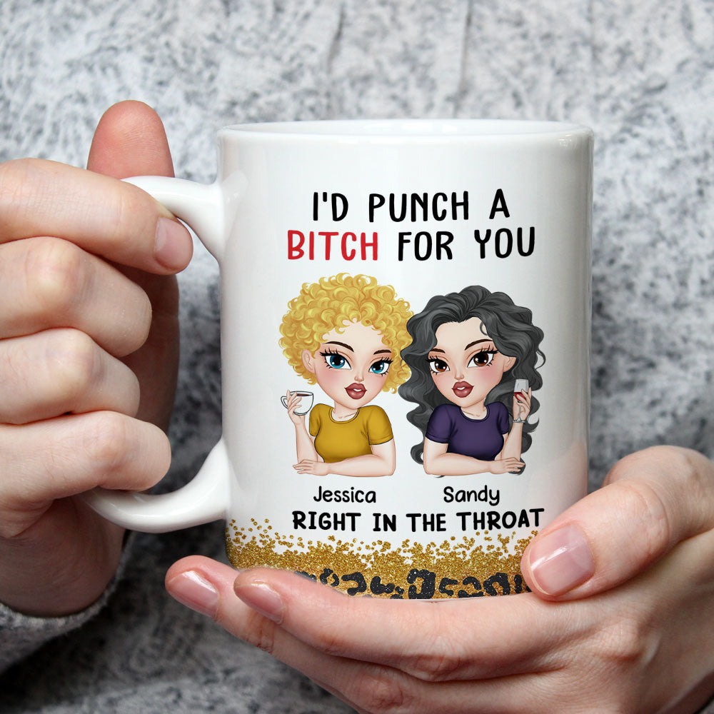 Custom Best Friend, Christmas & Birthday Friendship Keepsake Gift • Punch A Bitch For You Bestie - Personalized Coffee Mug