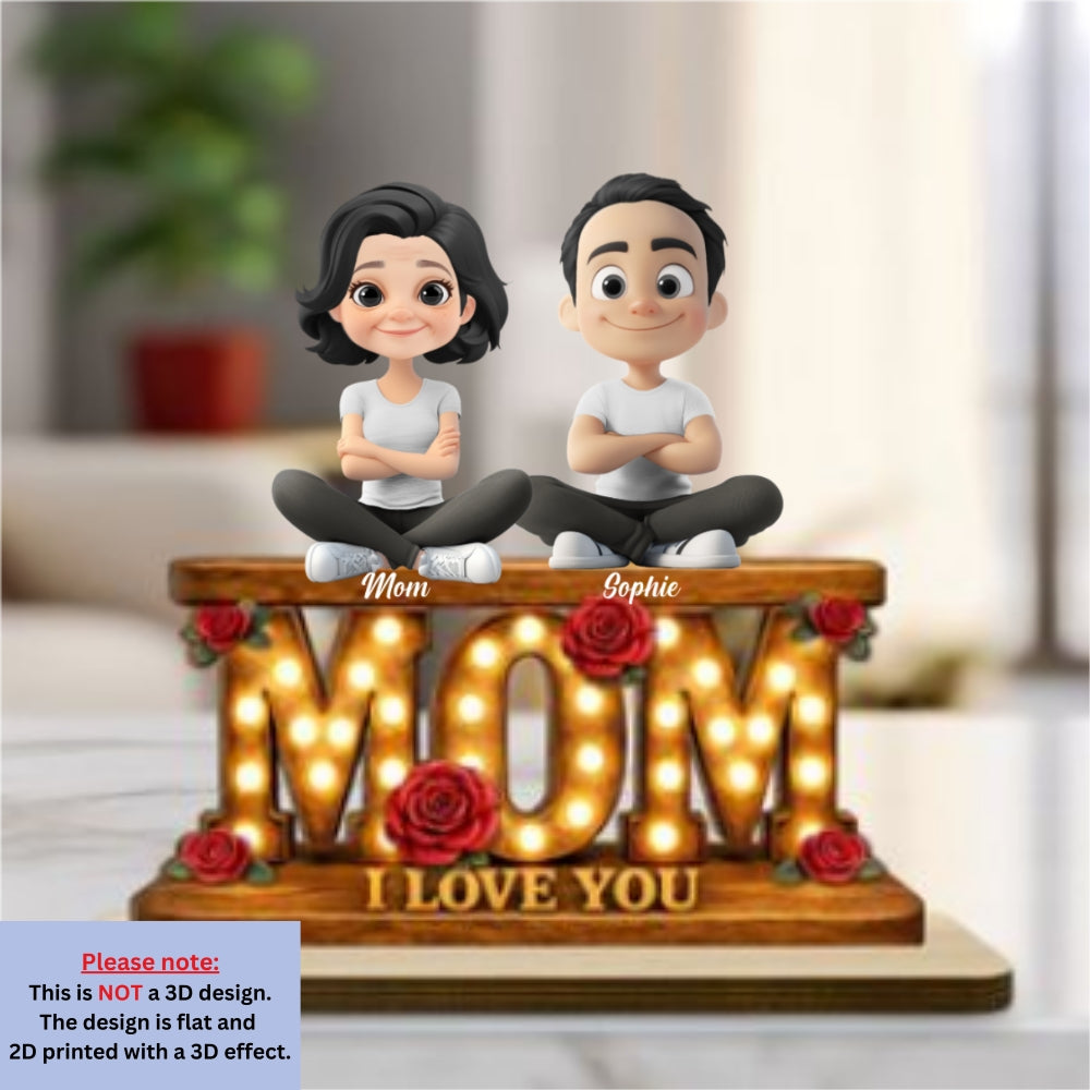Custom Mother's Day Decor, Gift for Mom & Grandma • Mom Love Forever - Personalized 2-Layer Wood Plaque With Flat Base