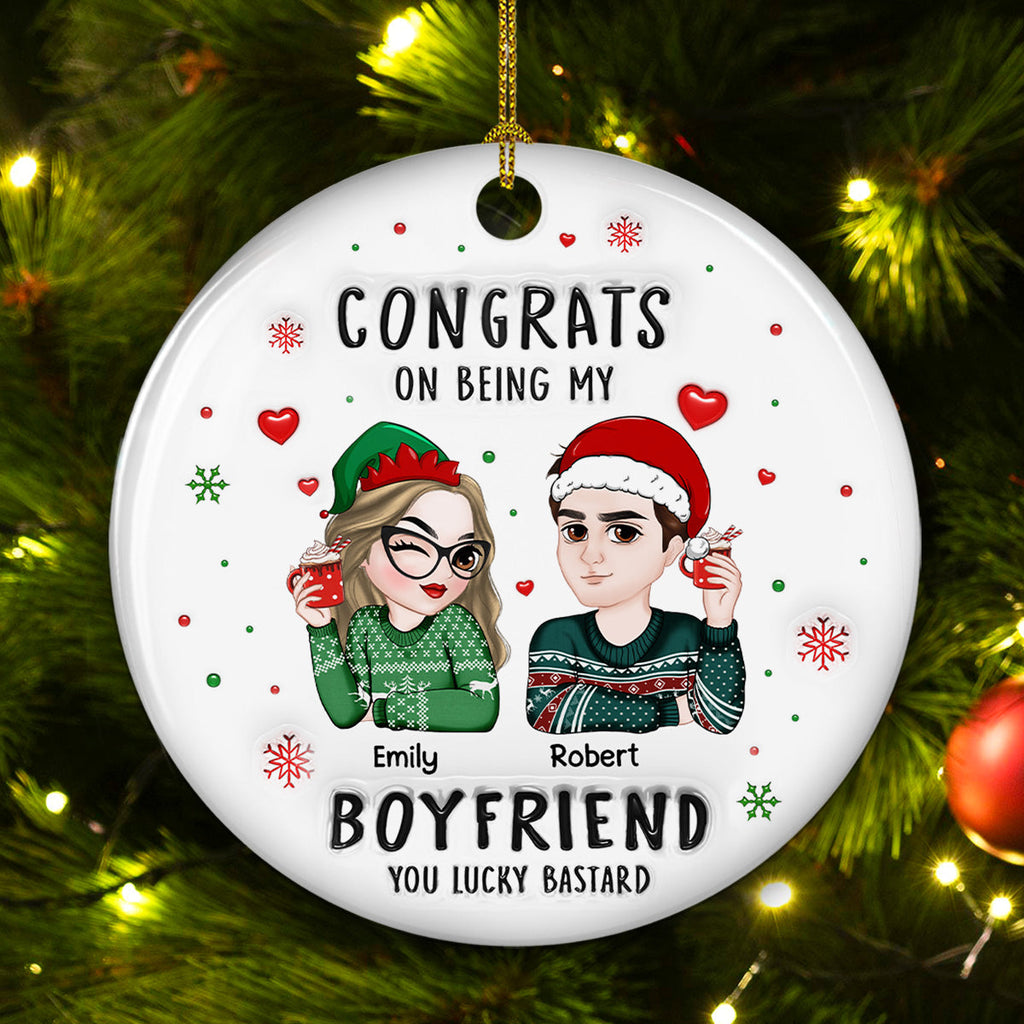 Custom Couple Christmas Ornament, Anniversary Gift •  Congrats My Husband - Personalized 3D Inflated Effect Ceramic Ornament