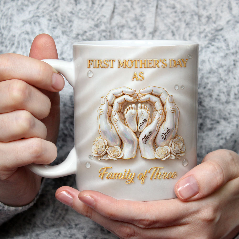 Custom First Mother's Day, Christmas Gift for New Mom • Lovely Family Of Three - Personalized 3D Inflated Effect Mug