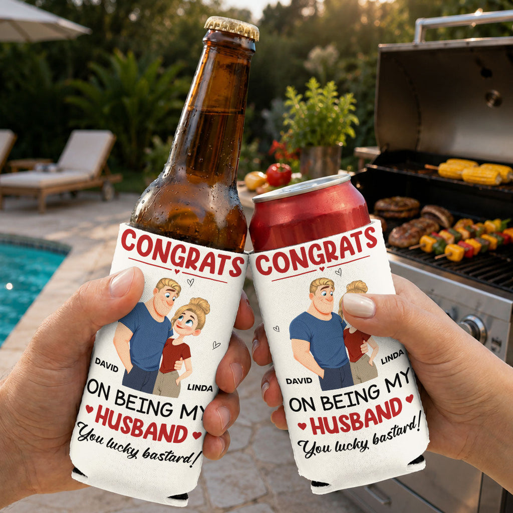 Congrats On Being My Husband - Personalized Skinny Can Cooler