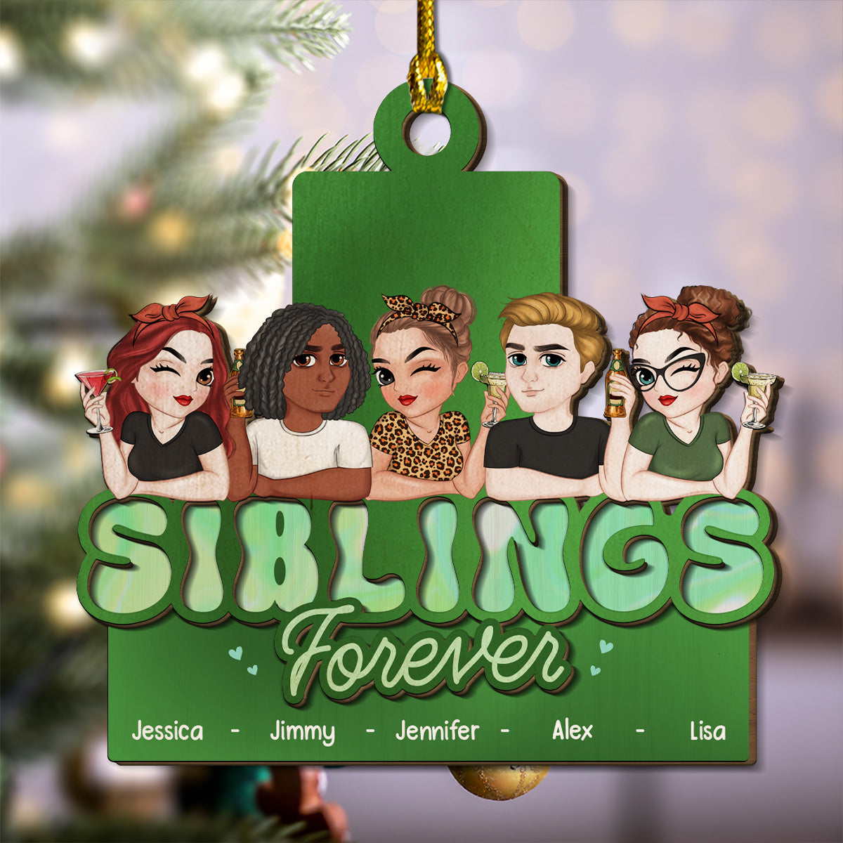 Custom Sister Christmas Ornament •  Siblings Forever - Personalized 2-Layered Wood Ornament