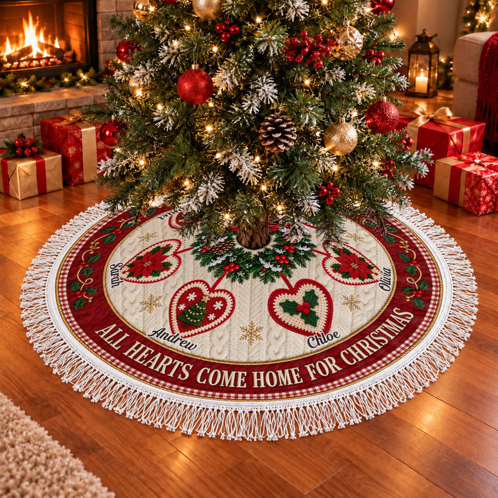 Hearts Come Home For Christmas - Personalized Tree Skirt
