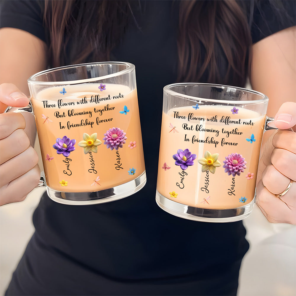 Custom Best Friend, Christmas & Birthday Friendship Keepsake Gift • Flowers Grow Friendship Lasts Forever - Personalized Glass Mug