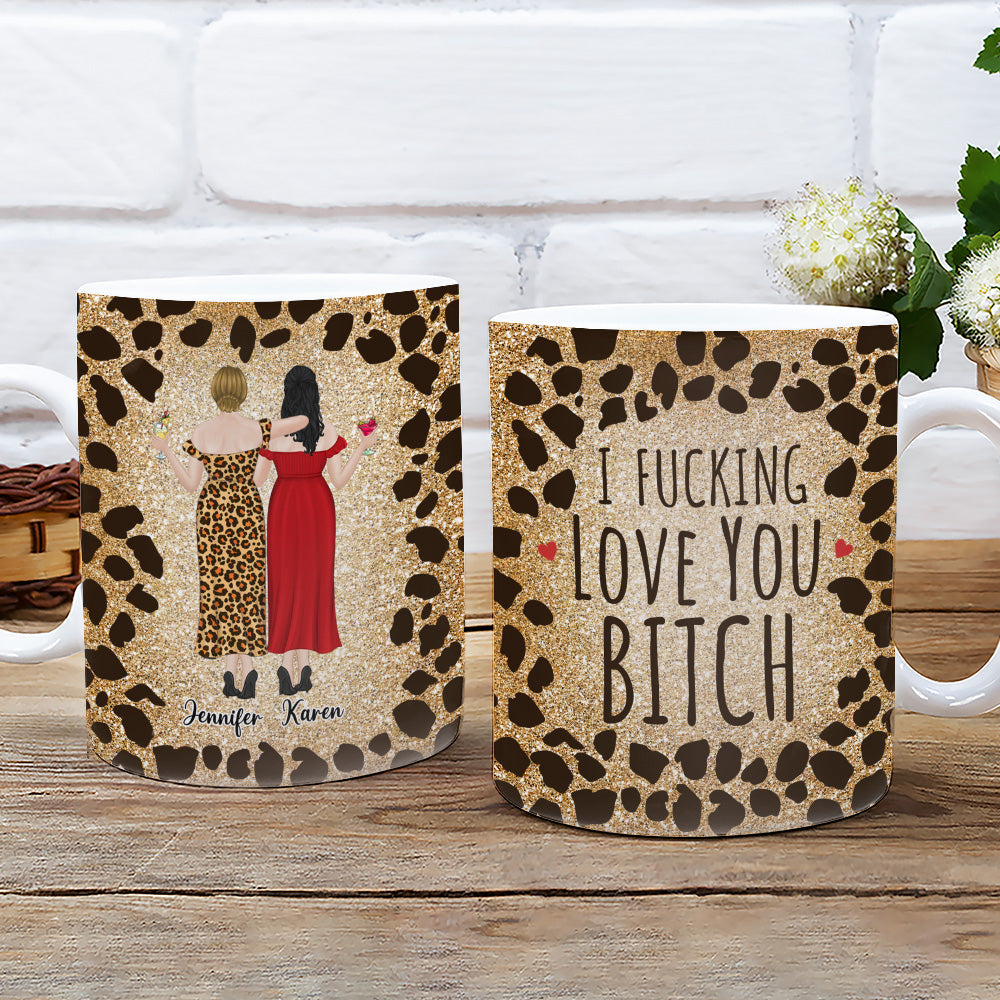 Custom Best Friend, Christmas & Birthday Friendship Keepsake Gift • I Love My Friend Leopard - Personalized Coffee Mug