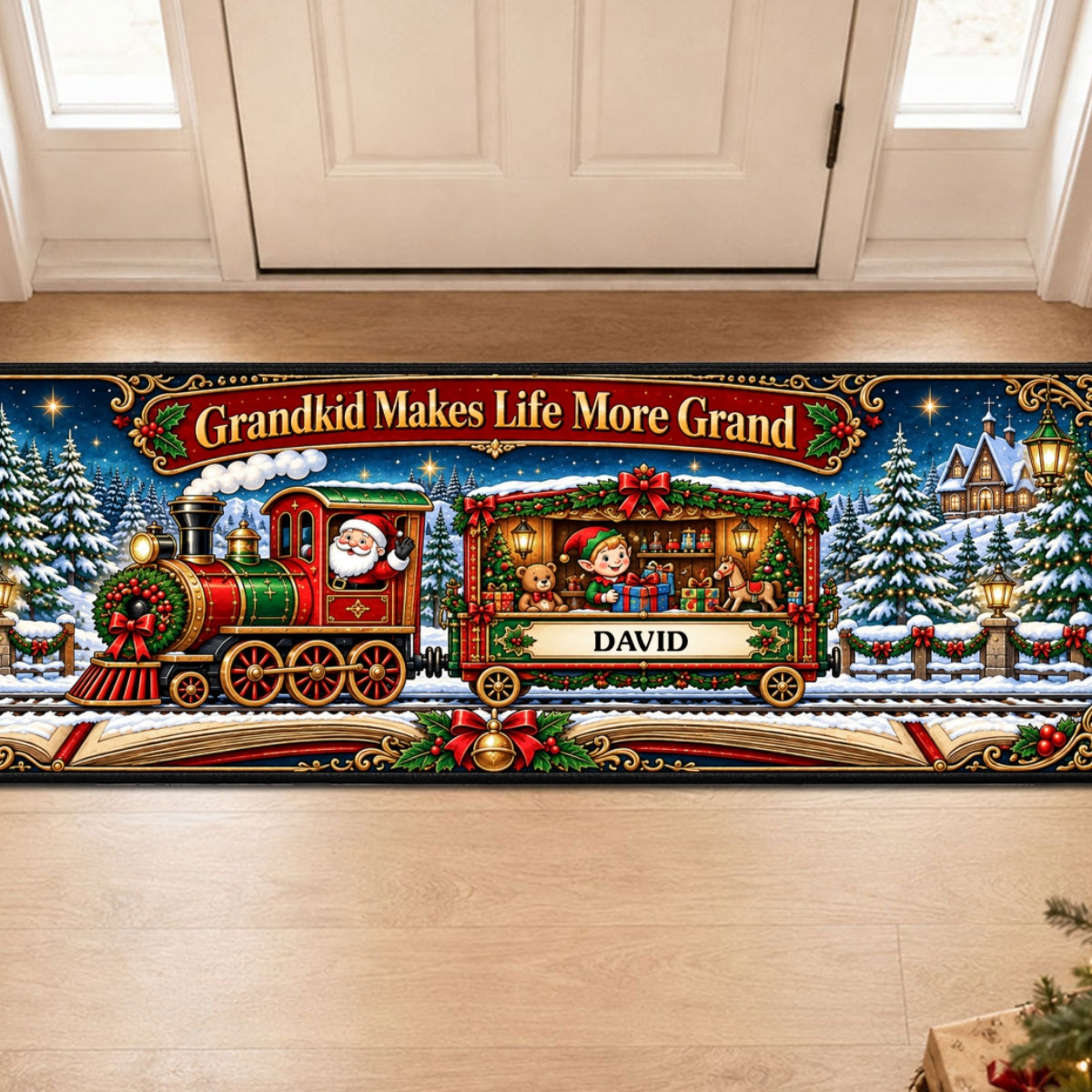 Custom Family Name Rug, Housewarming Birthday Gift For Family Members • Grandkids Make Life More Grand - Personalized Runner Rug