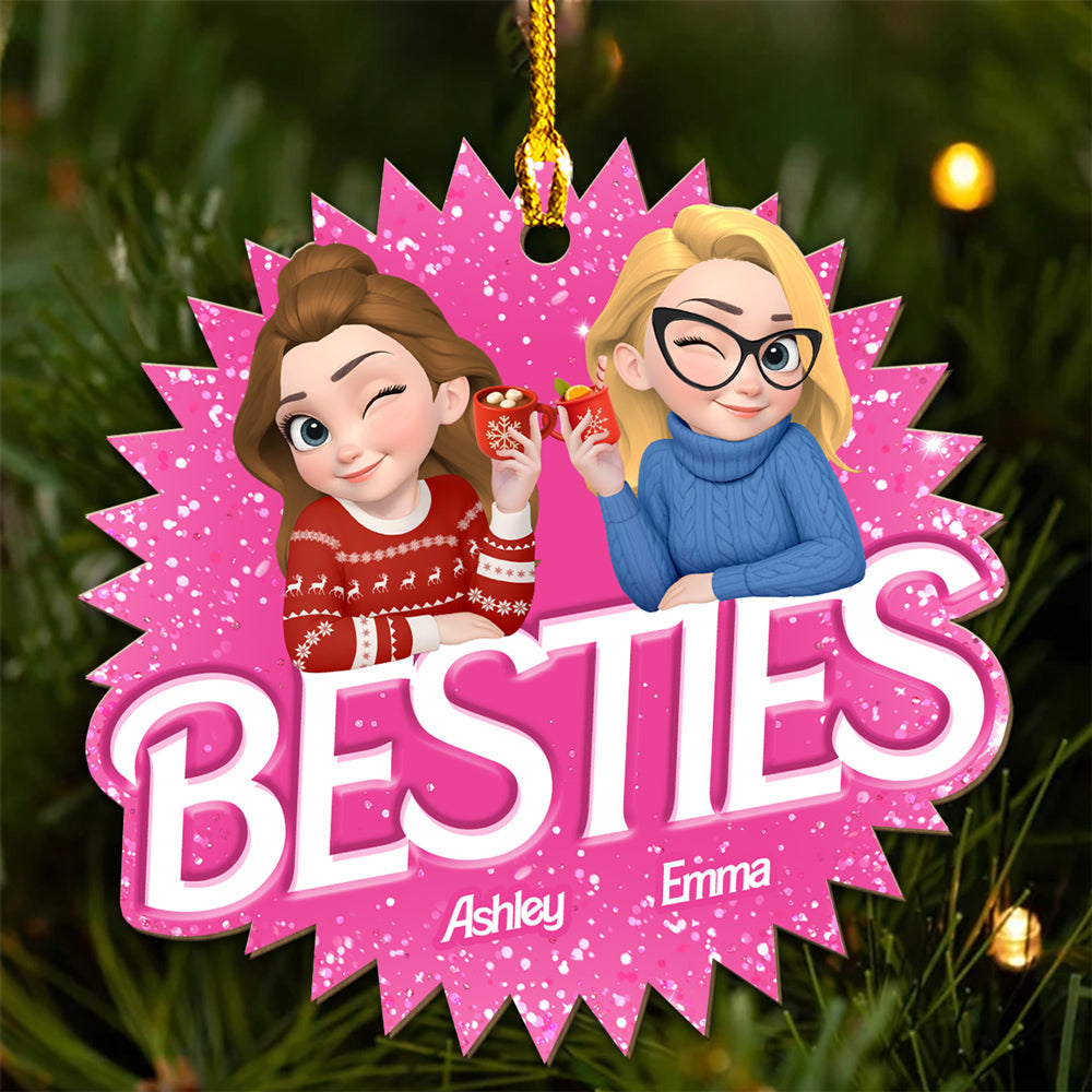Custom Friendship Christmas Ornament, Best Friend Gift •  Always Besties - Personalized Wood Ornament