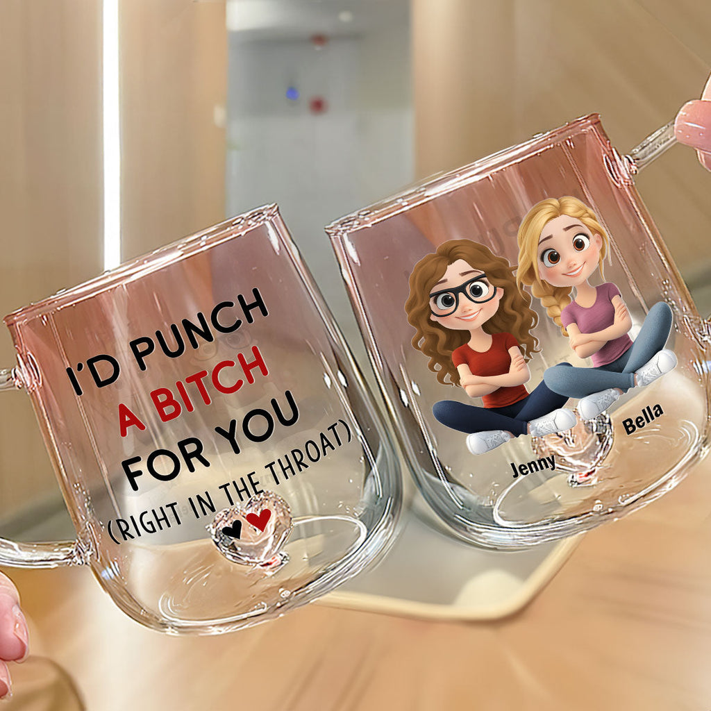 Custom Best Friend, Christmas & Birthday Friendship Keepsake Gift • I Would Punch For You - Personalized Pink Gradient Glass Mug