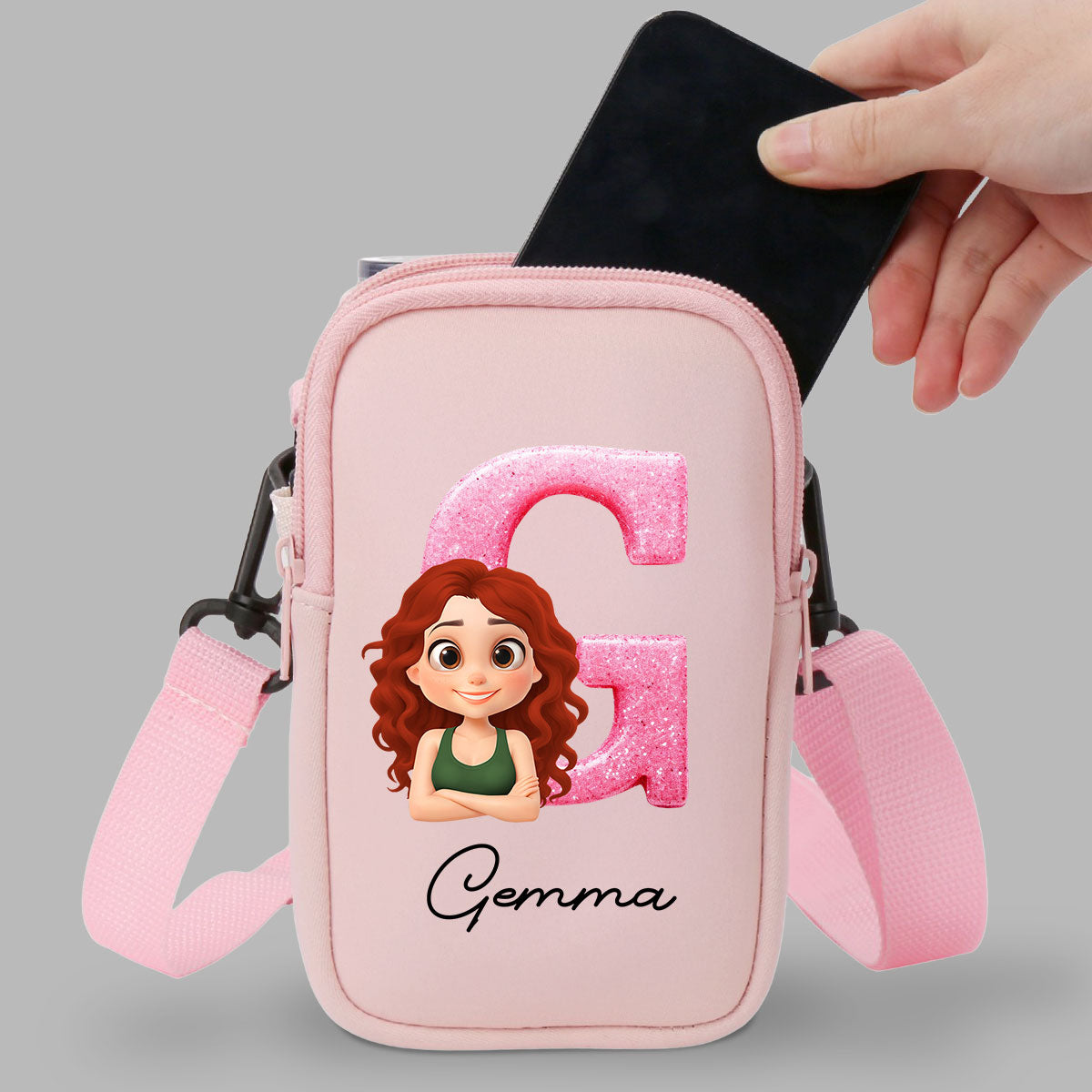 Glitter Alphabet Cartoon - Personalized Water Bottle Carrier Bag