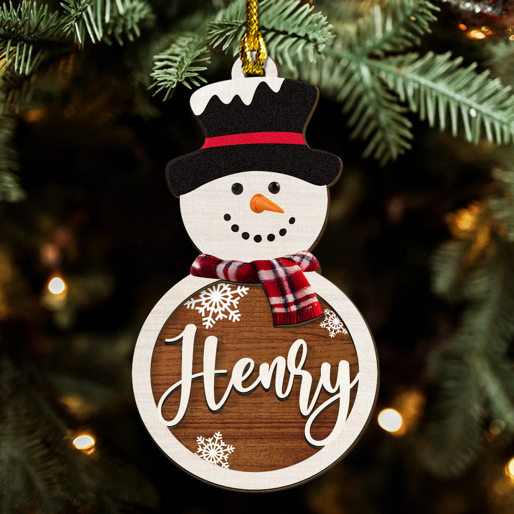 Custom Family Ornament, Christmas Gift for Family Members •  Snowman Name - Personalized Freeshape 2-Layered Wood Ornament