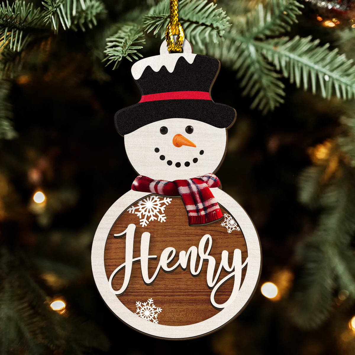 Custom Family Ornament, Christmas Gift for Family Members •  Snowman Name - Personalized Freeshape 2-Layered Wood Ornament