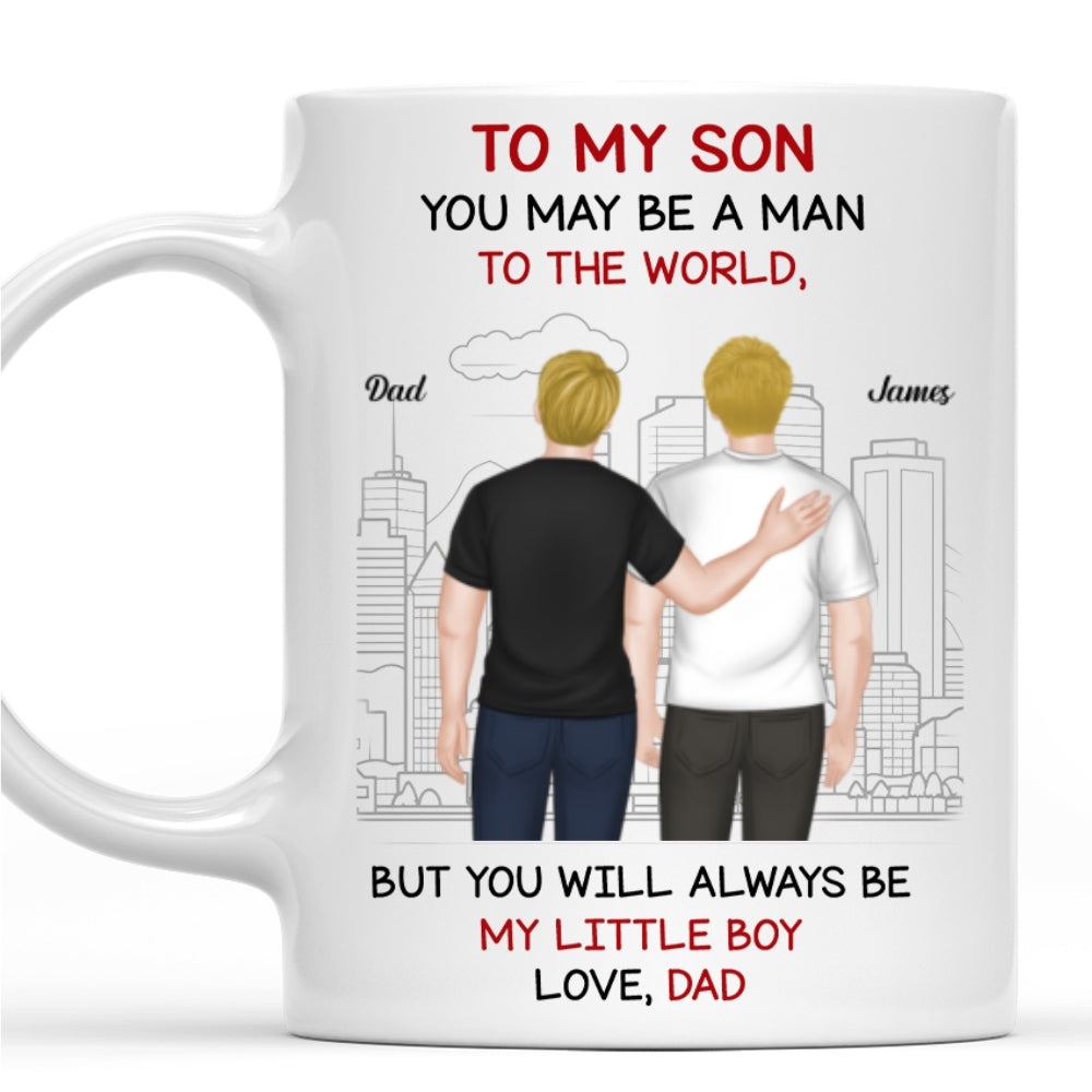 Custom Father's Day Gift For Son • Man To World Boy To Dad - Personalized Coffee Mug