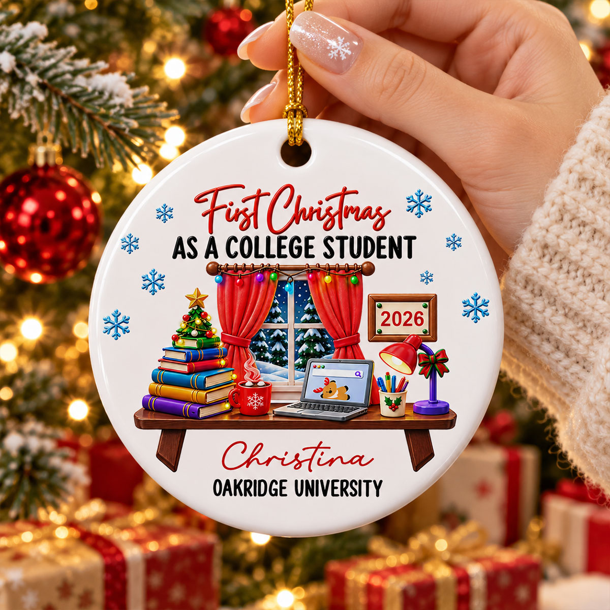 Custom Family Ornament, Christmas Gift for Family Members •  New Campus New Christmas Memories - Personalized Ceramic Ornament