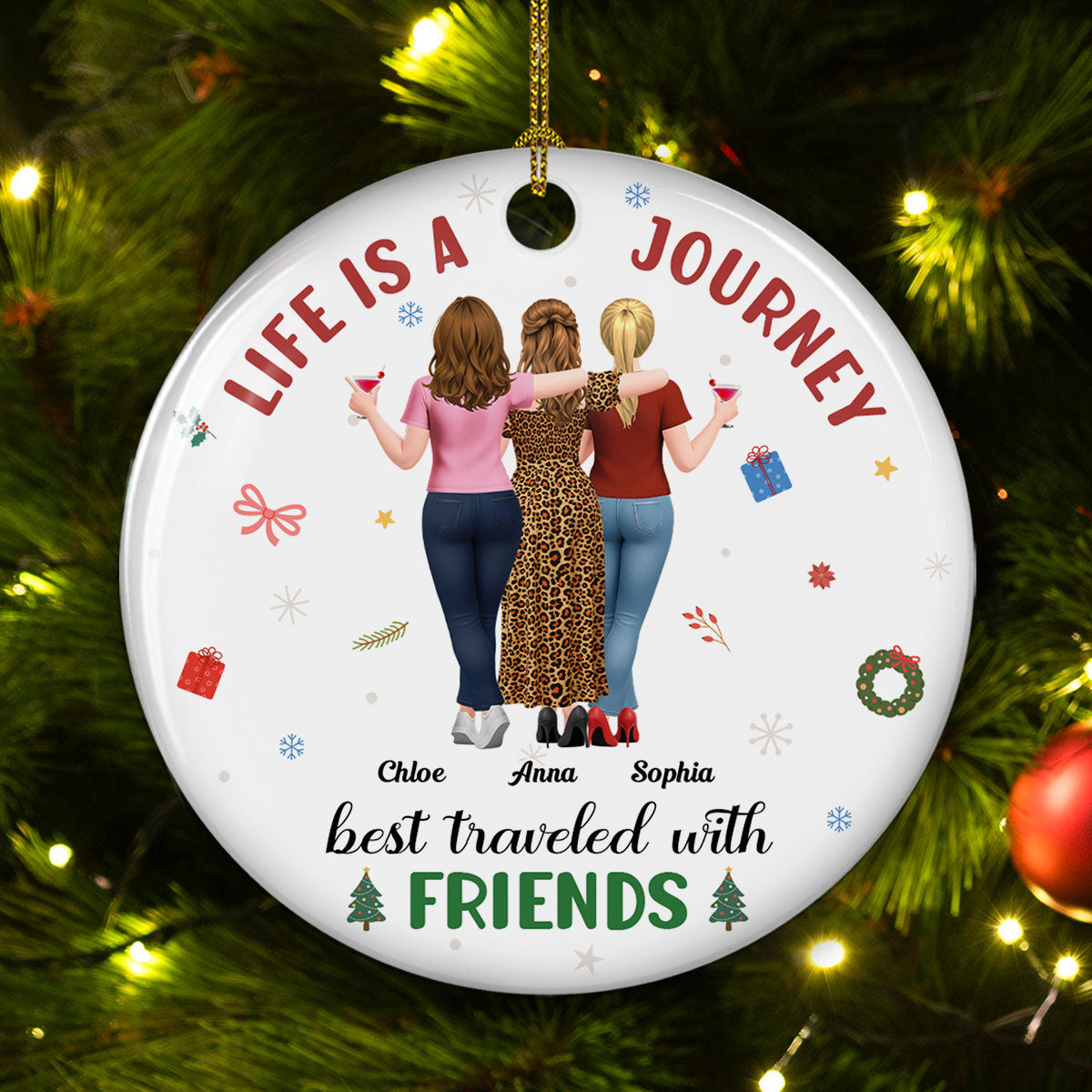 Custom Friendship Christmas Ornament, Best Friend Gift •  A Journey With Who I Love - Personalized Ceramic Ornament