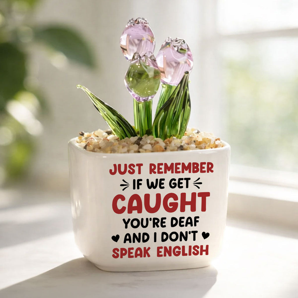 Custom Flower Keepsake, Glass Home Decor Gift for Best Friend • Get Caught - Personalized Glass Everlasting Tulips