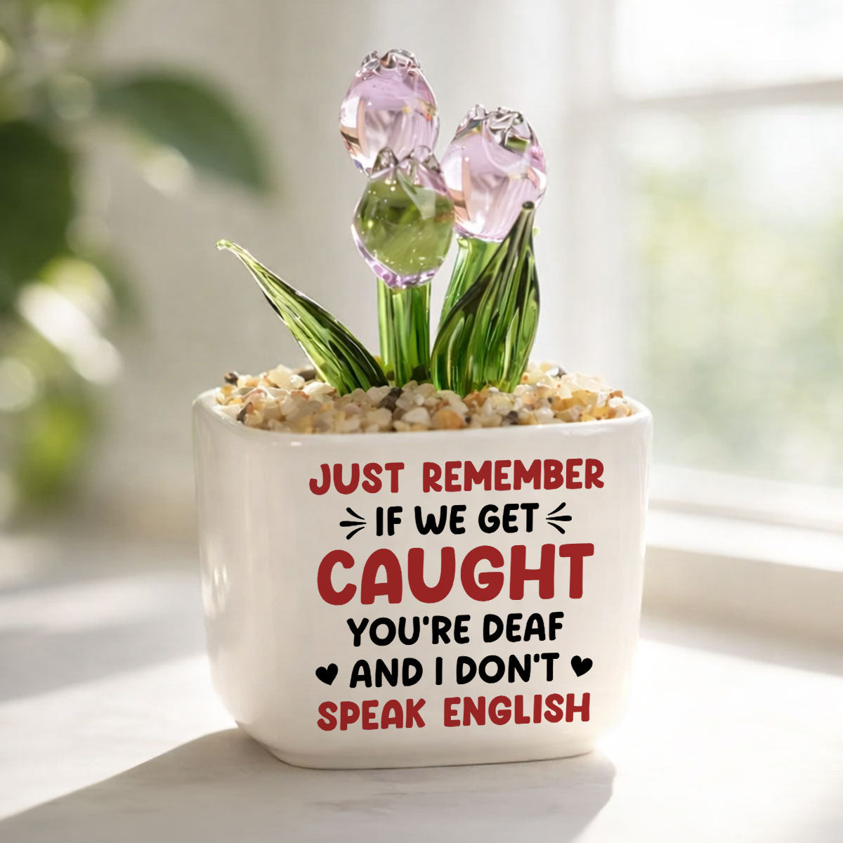 Custom Flower Keepsake, Glass Home Decor Gift for Best Friend • Get Caught - Personalized Glass Everlasting Tulips