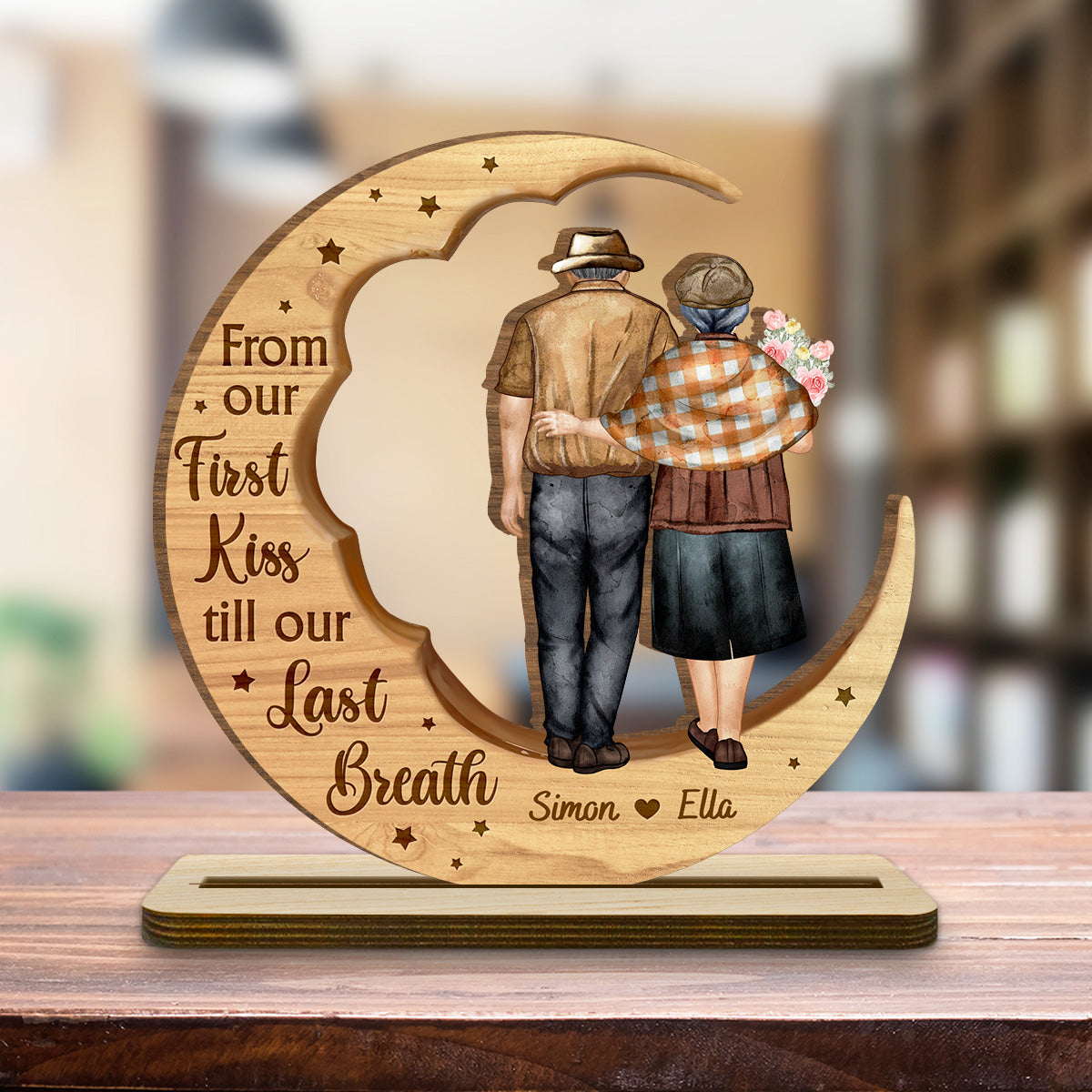 Custom Couple's Decor, Anniversary & Wedding Gift • You And Me Together - Personalized 2-Layer Wood Plaque With Flat Base