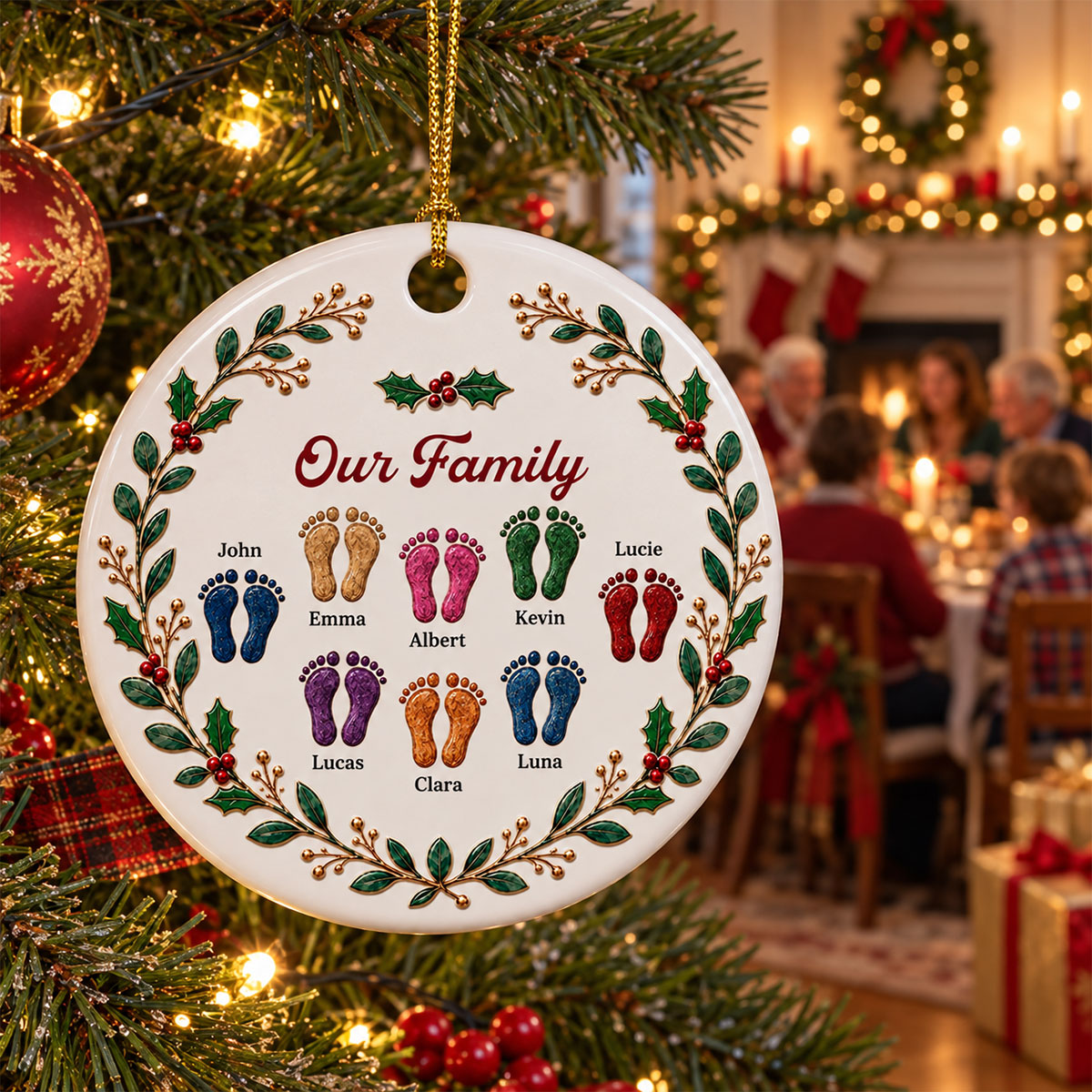 Custom Family Ornament, Christmas Gift for Family Members •  Our Christmas 2026 - Personalized 3D Effect Ceramic Ornament