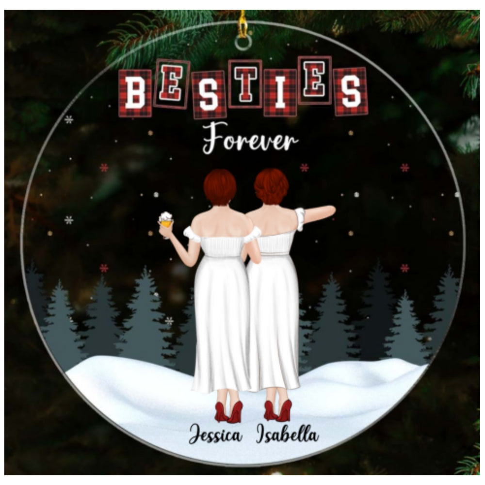 Custom Friendship Christmas Ornament, Best Friend Gift •  Forever Besties - Personalized Acrylic Ornament