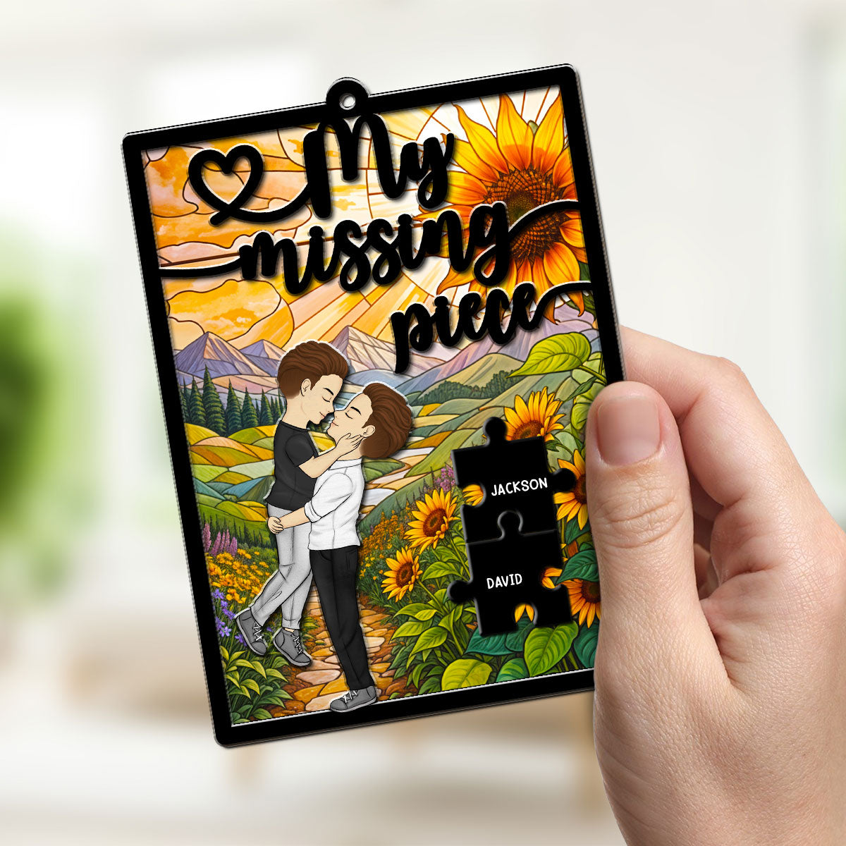 Custom Couple Hanging Decor, Anniversary Valentine's Day Gifts • My Missing Piece - Personalized Suncatcher