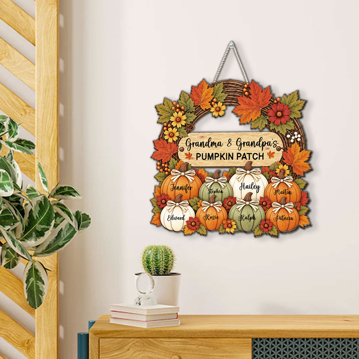Pumpkin Kisses And Grandkid Wishes - Personalized Wood Sign