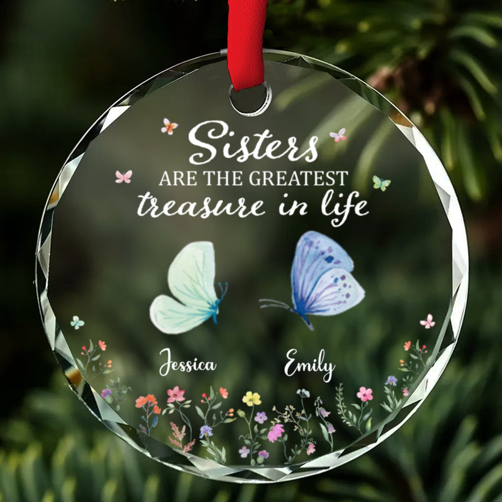 Custom Sister Christmas Ornament •  Sisters Make Life More Beautiful - Personalized Glass Ornament