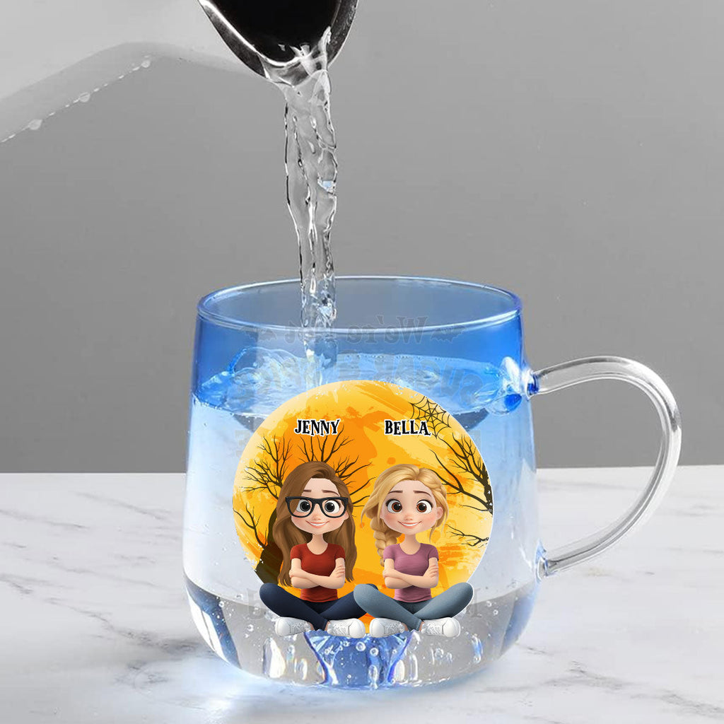 Custom Best Friend, Christmas & Birthday Friendship Keepsake Gift • Funny Witch Friends - Personalized Funny Witch Friends - Personalized Blue Gradient Glass Mug