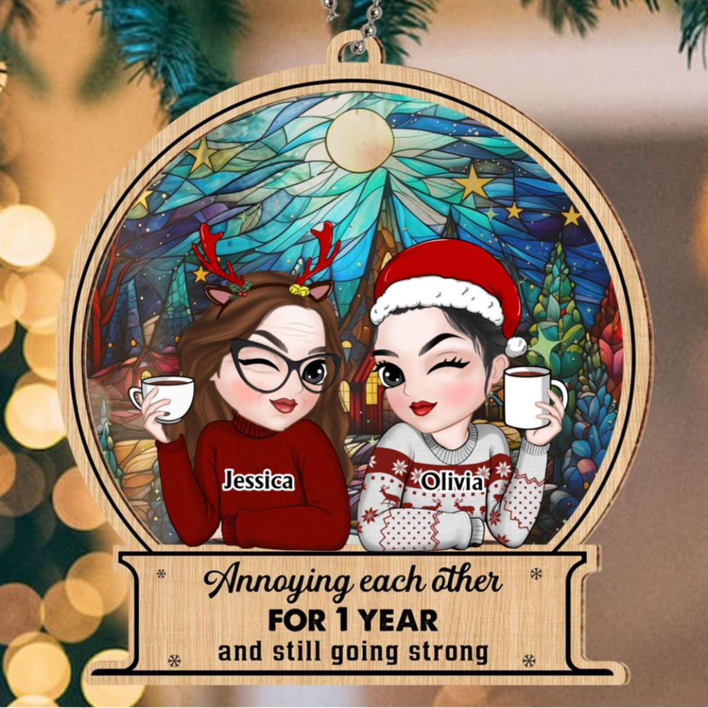 Custom Friendship Christmas Ornament, Best Friend Gift •  Annoying Each Other - Personalized Suncatcher Ornament