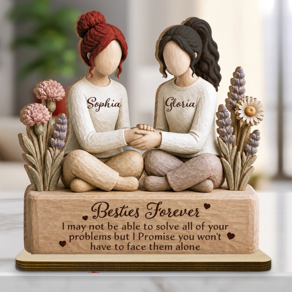 Custom Friendship Decor, Christmas Birthday Gifts For Best Friend • Besties Forever - Personalized 2-Layer Wood Plaque With Flat Base