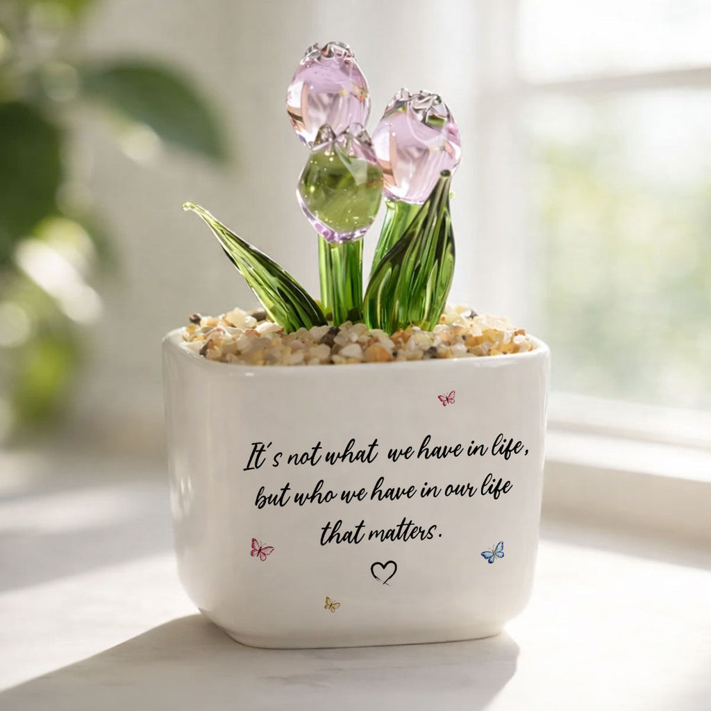 Custom Flower Keepsake, Glass Home Decor Gift for Best Friend • Who Matters Most - Personalized Glass Everlasting Tulips