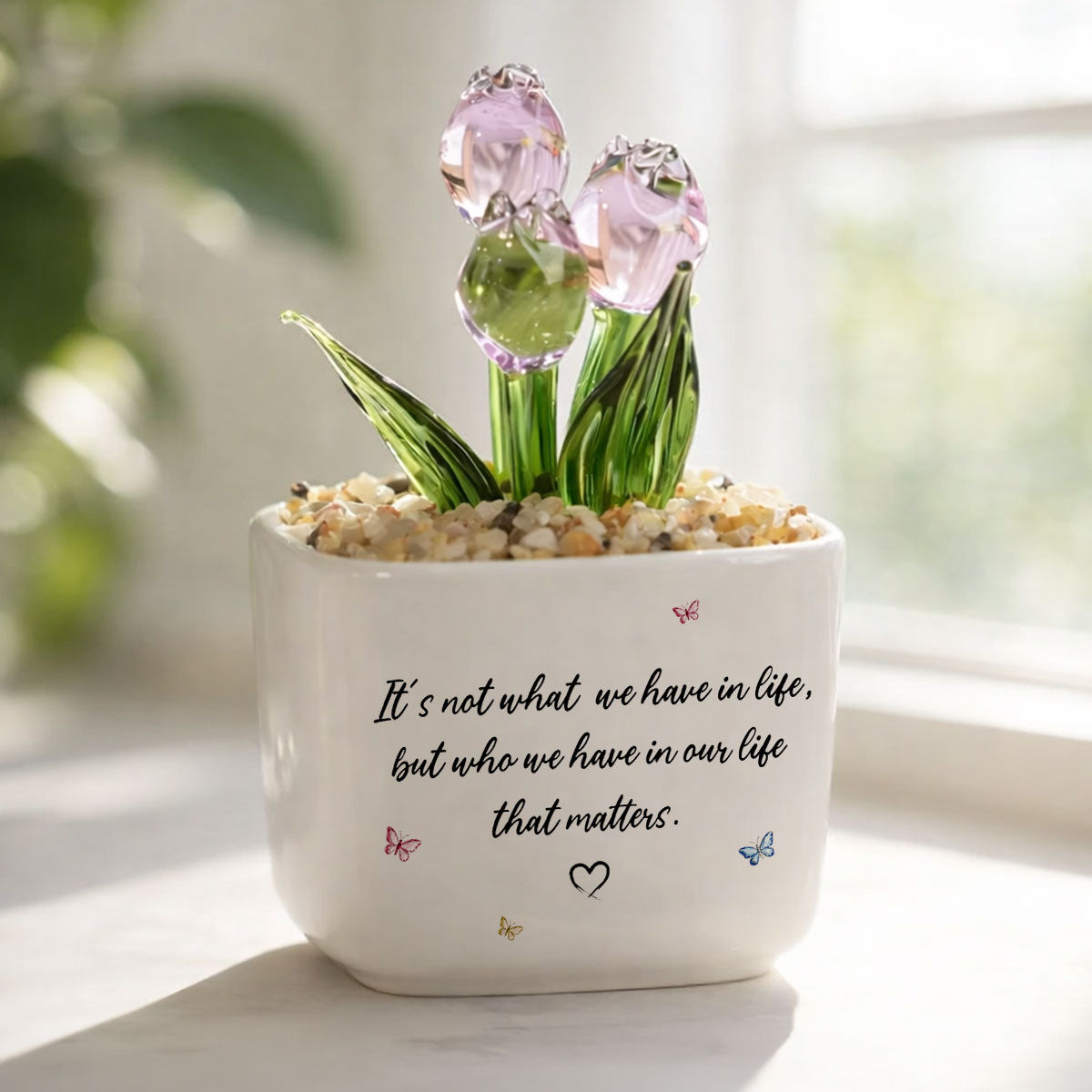 Custom Flower Keepsake, Glass Home Decor Gift for Best Friend • Who Matters Most - Personalized Glass Everlasting Tulips