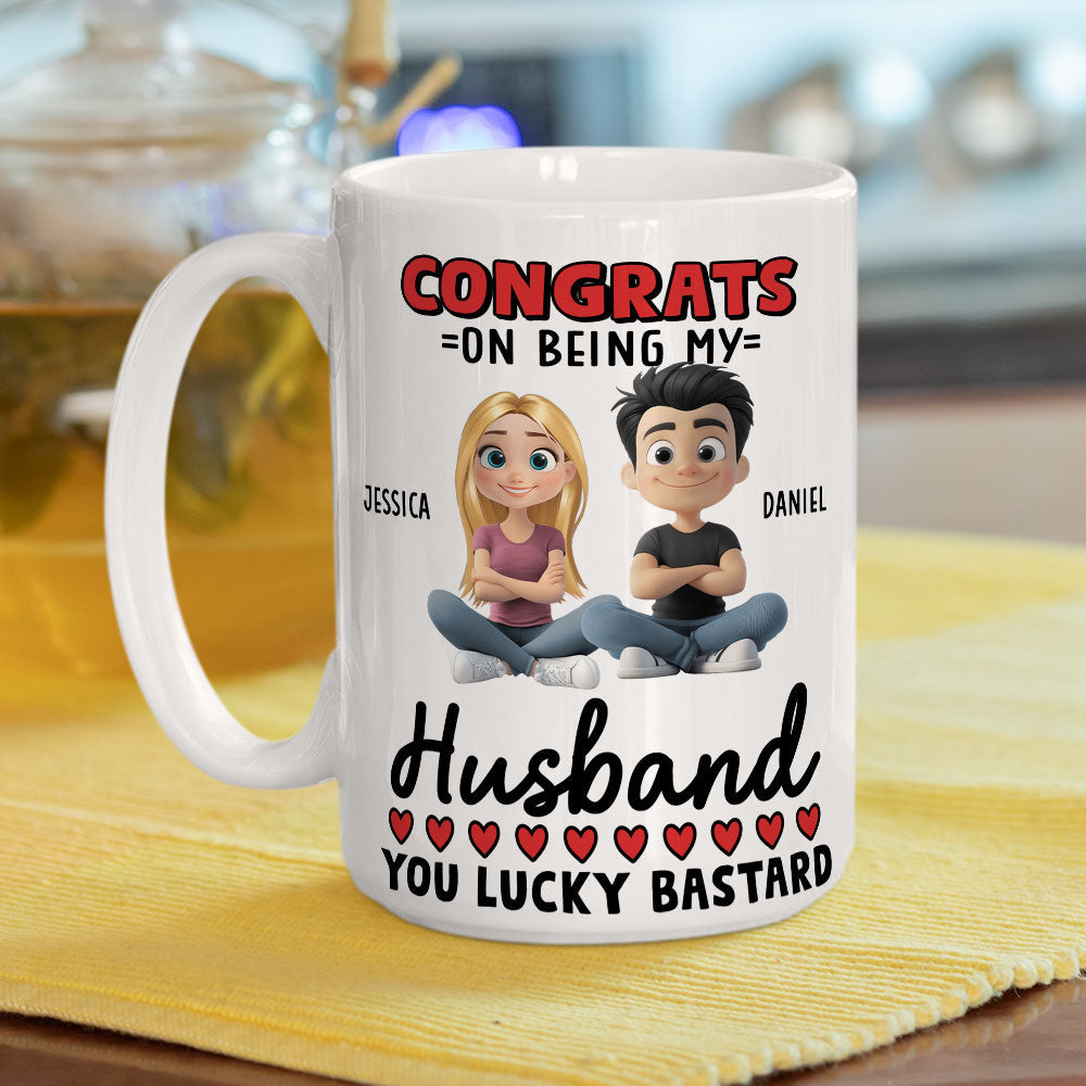 Custom Anniversary Keepsake Gifts For Couple • You Lucky Man - Personalized Coffee Mug