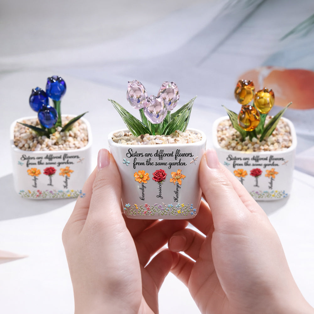 Custom Flower Keepsake, Glass Home Decor Gift for Soul Sister • Sisters Are Different Flowers - Personalized Glass Everlasting Tulips