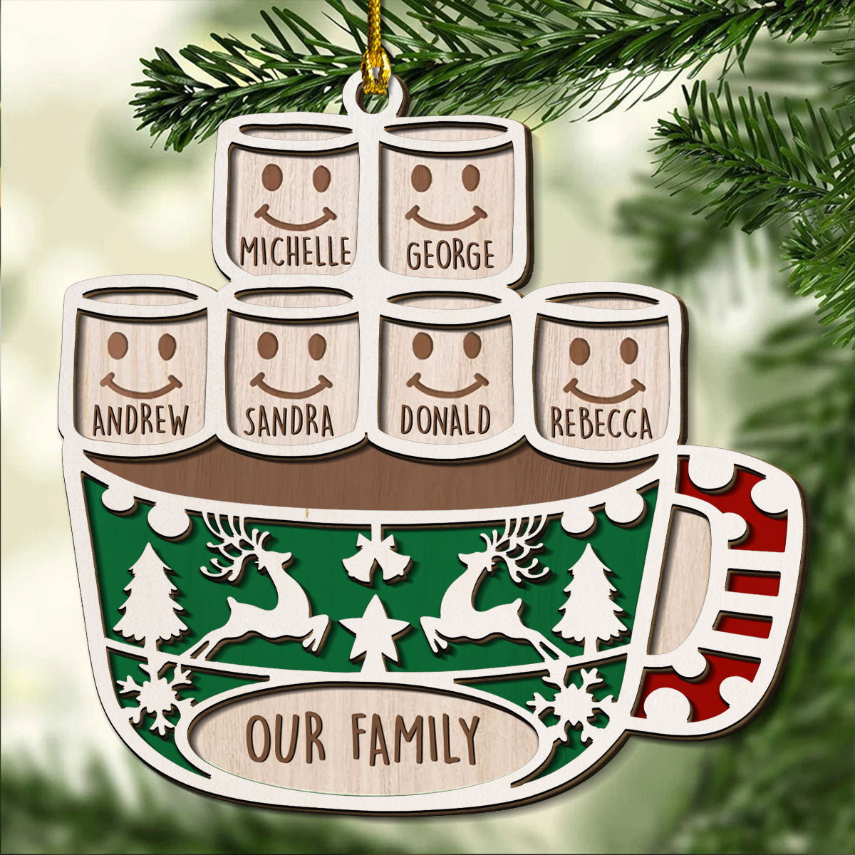 Custom Family Ornament, Christmas Gift for Family Members •  Family Love Grows Warmer At Christmas - Personalized 2-Layered Wood Ornament