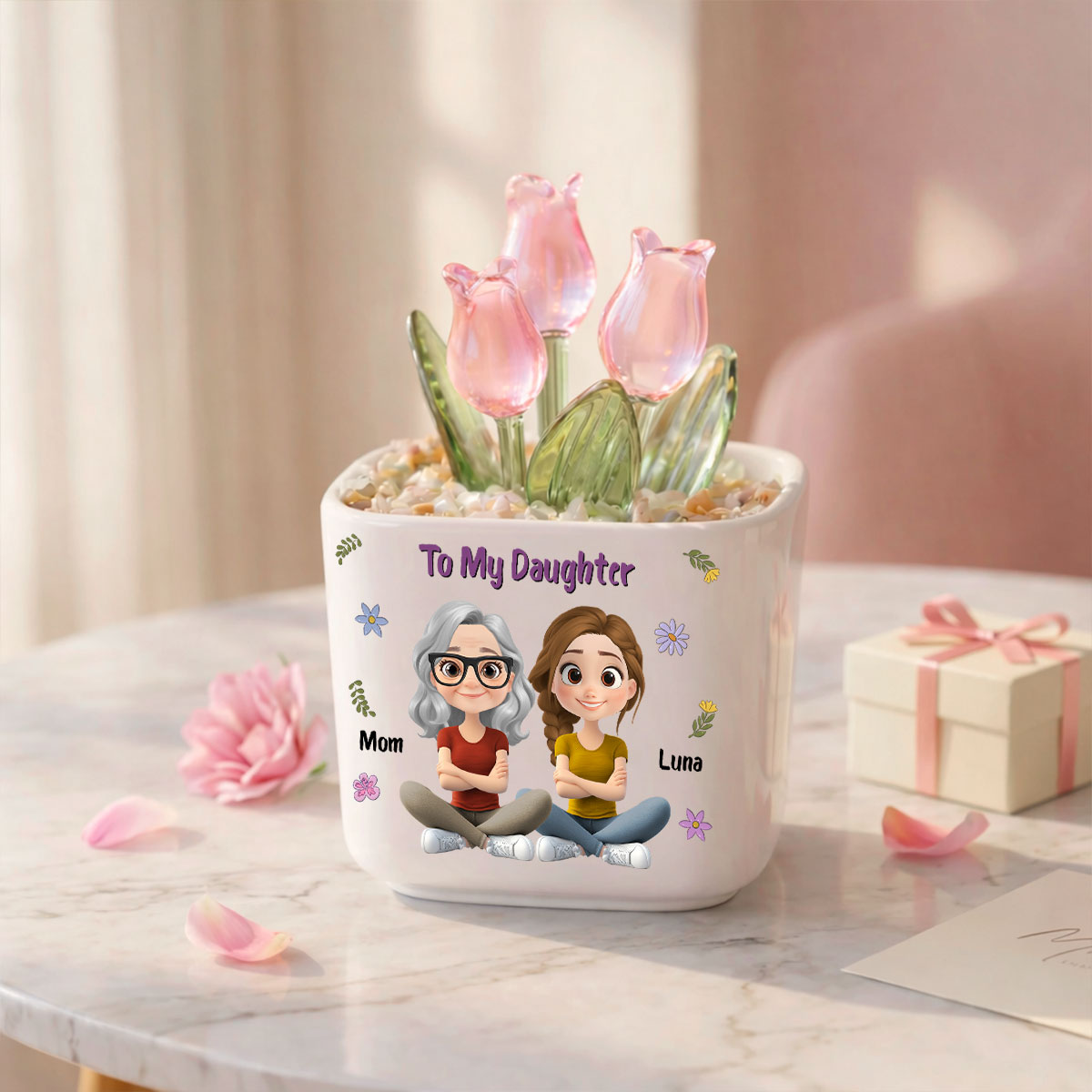 Custom Flower Keepsake, Glass Home Decor Gift for Daughter • How Special You Are - Personalized Glass Everlasting Tulips