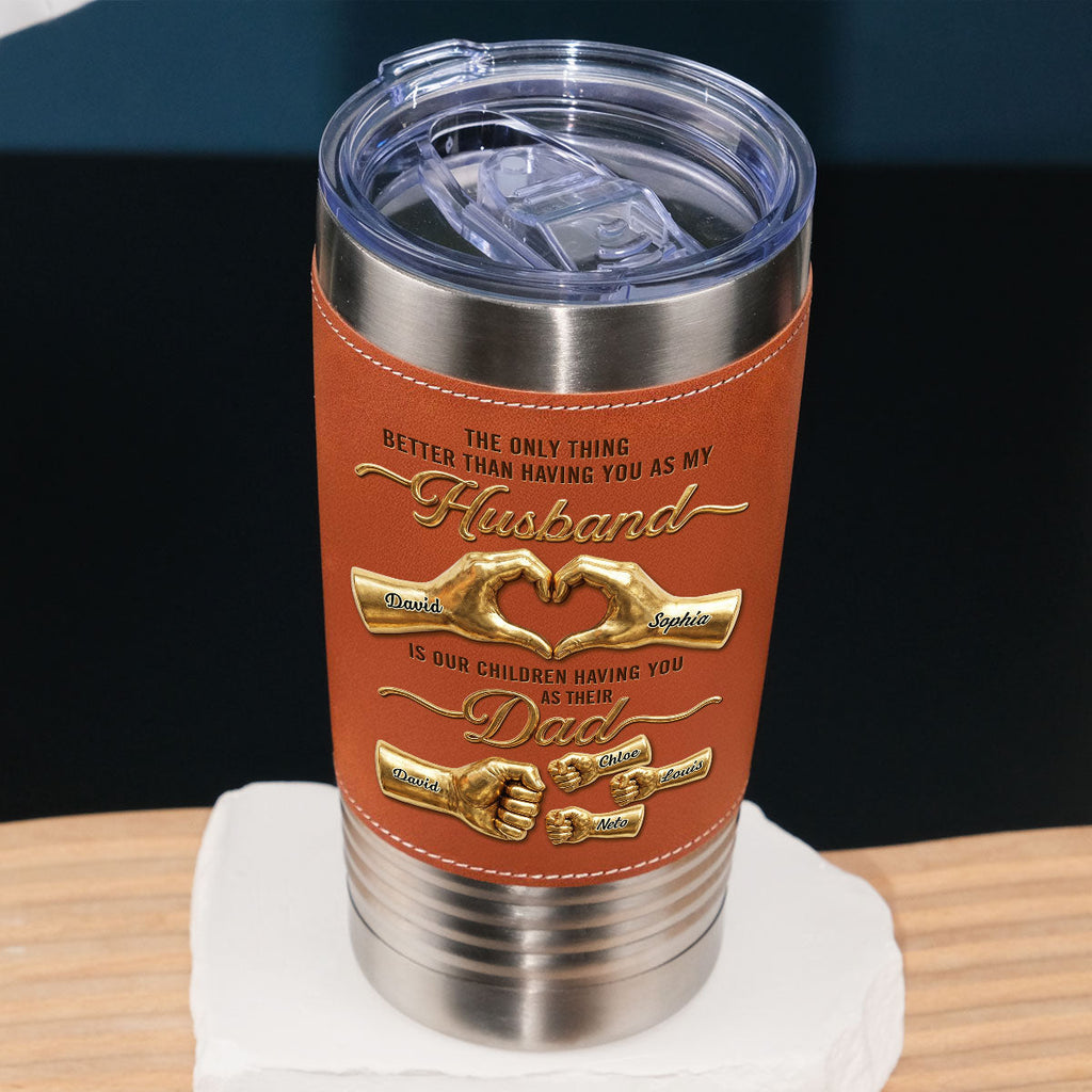 Custom Christmas Anniversary Gifts For Husband • My Love Their Hero - Personalized Leather Tumbler