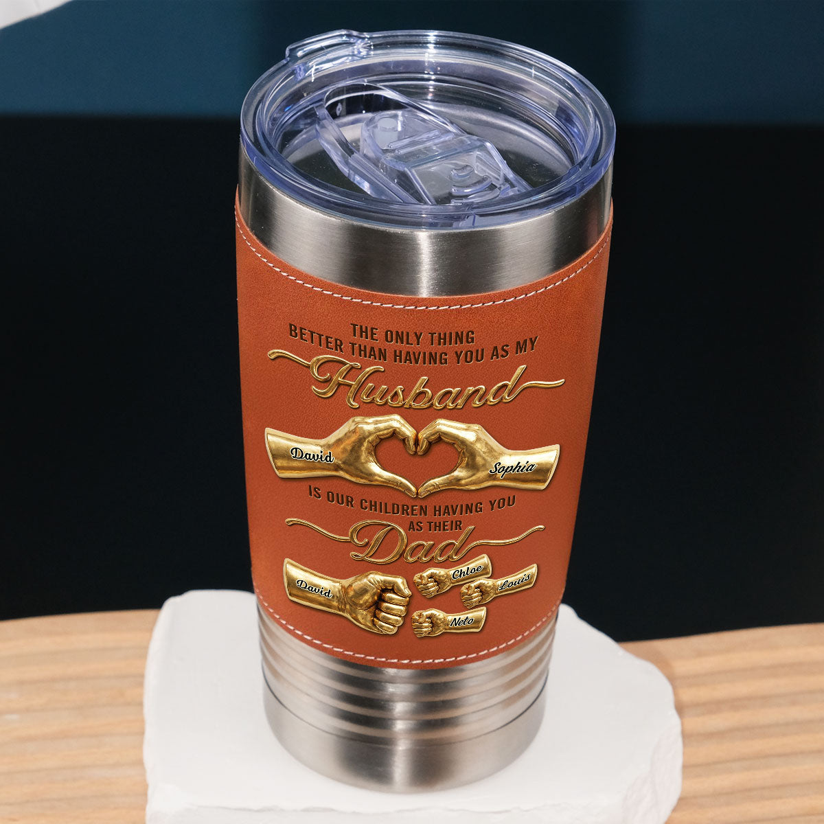 Custom Christmas Anniversary Gifts For Husband • My Love Their Hero - Personalized Leather Tumbler